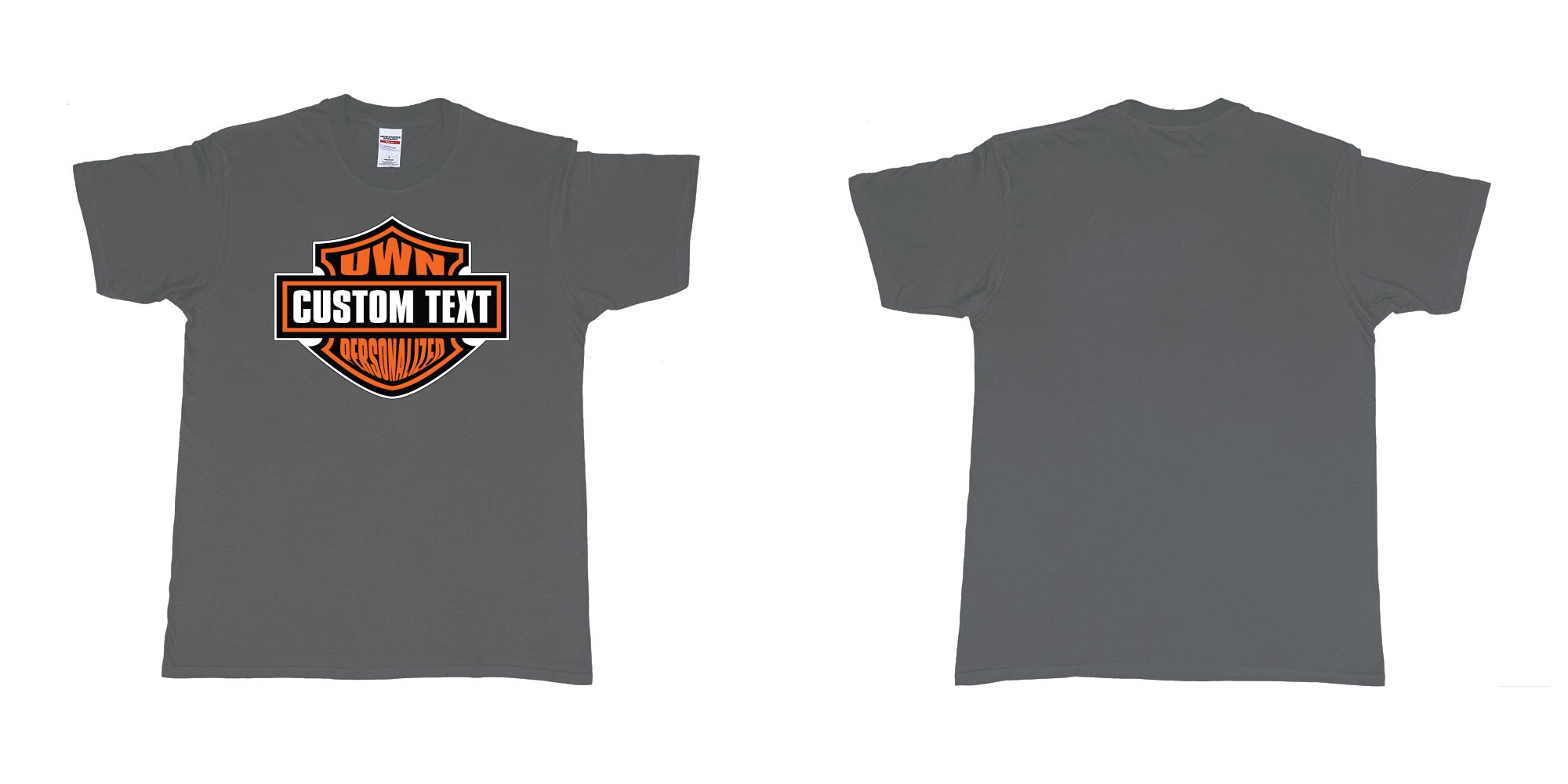 Custom tshirt design motor harley davidson cycles standard logo personalized custom own text in fabric color charcoal choice your own text made in Bali by The Pirate Way