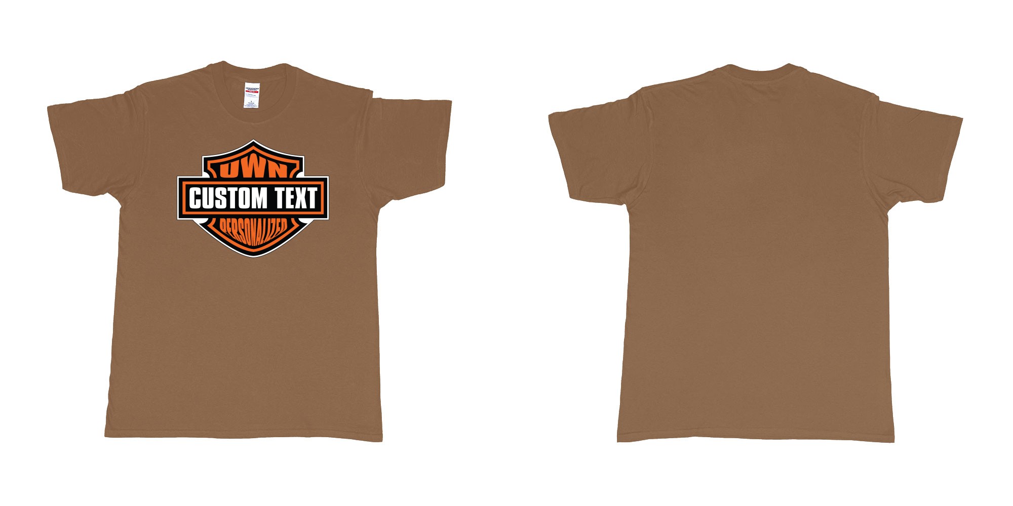 Custom tshirt design motor harley davidson cycles standard logo personalized custom own text in fabric color chestnut choice your own text made in Bali by The Pirate Way
