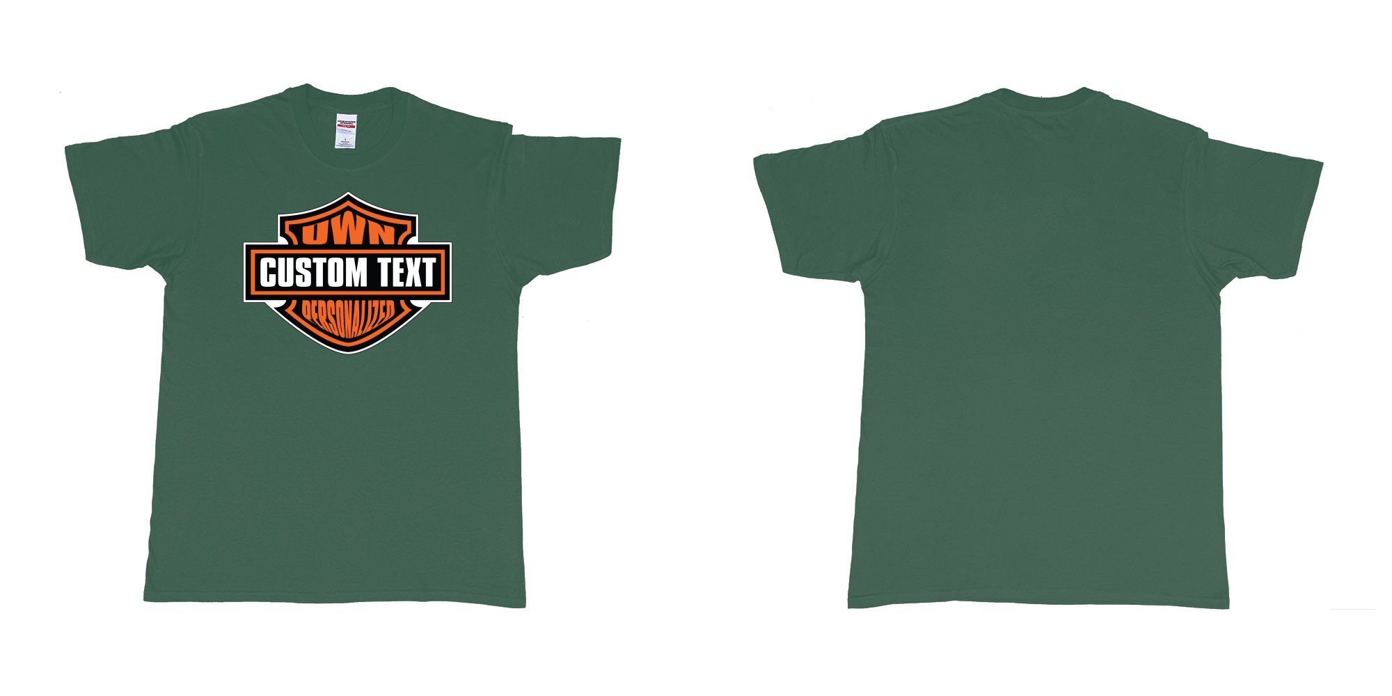 Custom tshirt design motor harley davidson cycles standard logo personalized custom own text in fabric color forest-green choice your own text made in Bali by The Pirate Way