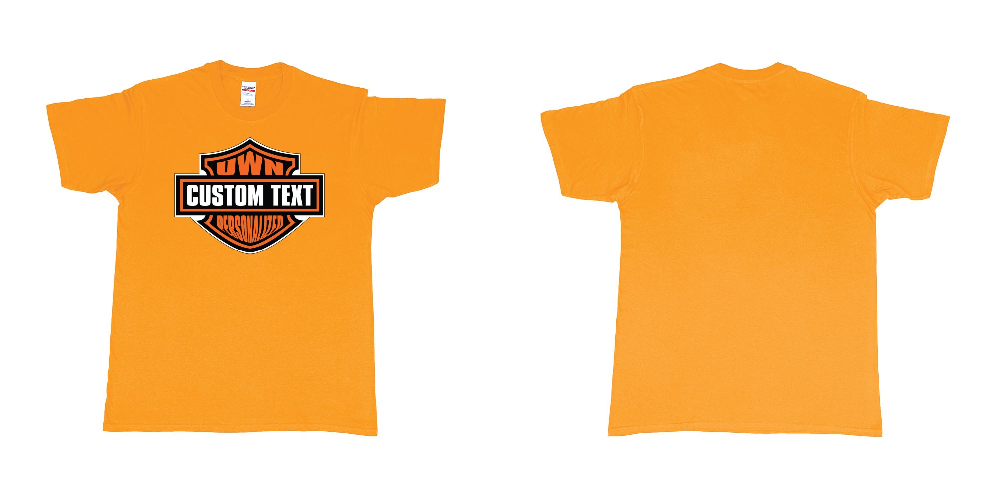 Custom tshirt design motor harley davidson cycles standard logo personalized custom own text in fabric color gold choice your own text made in Bali by The Pirate Way