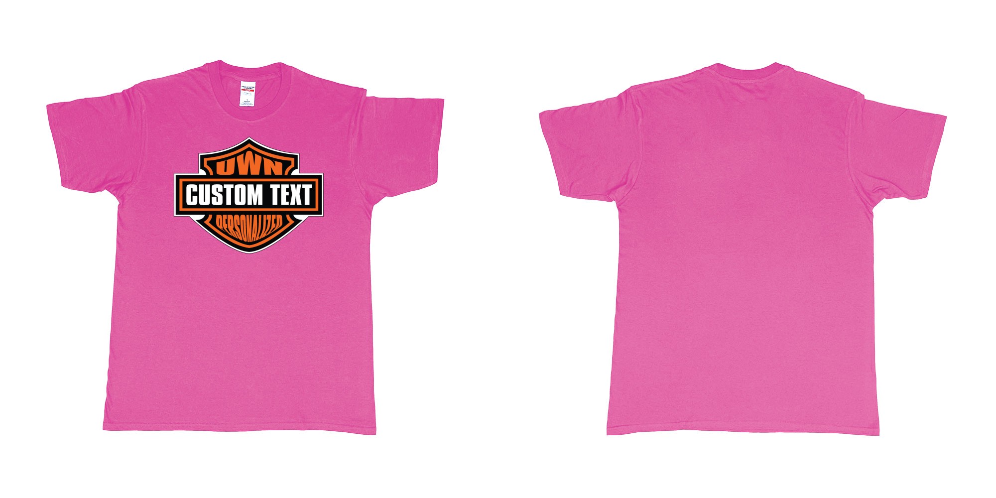 Custom tshirt design motor harley davidson cycles standard logo personalized custom own text in fabric color heliconia choice your own text made in Bali by The Pirate Way