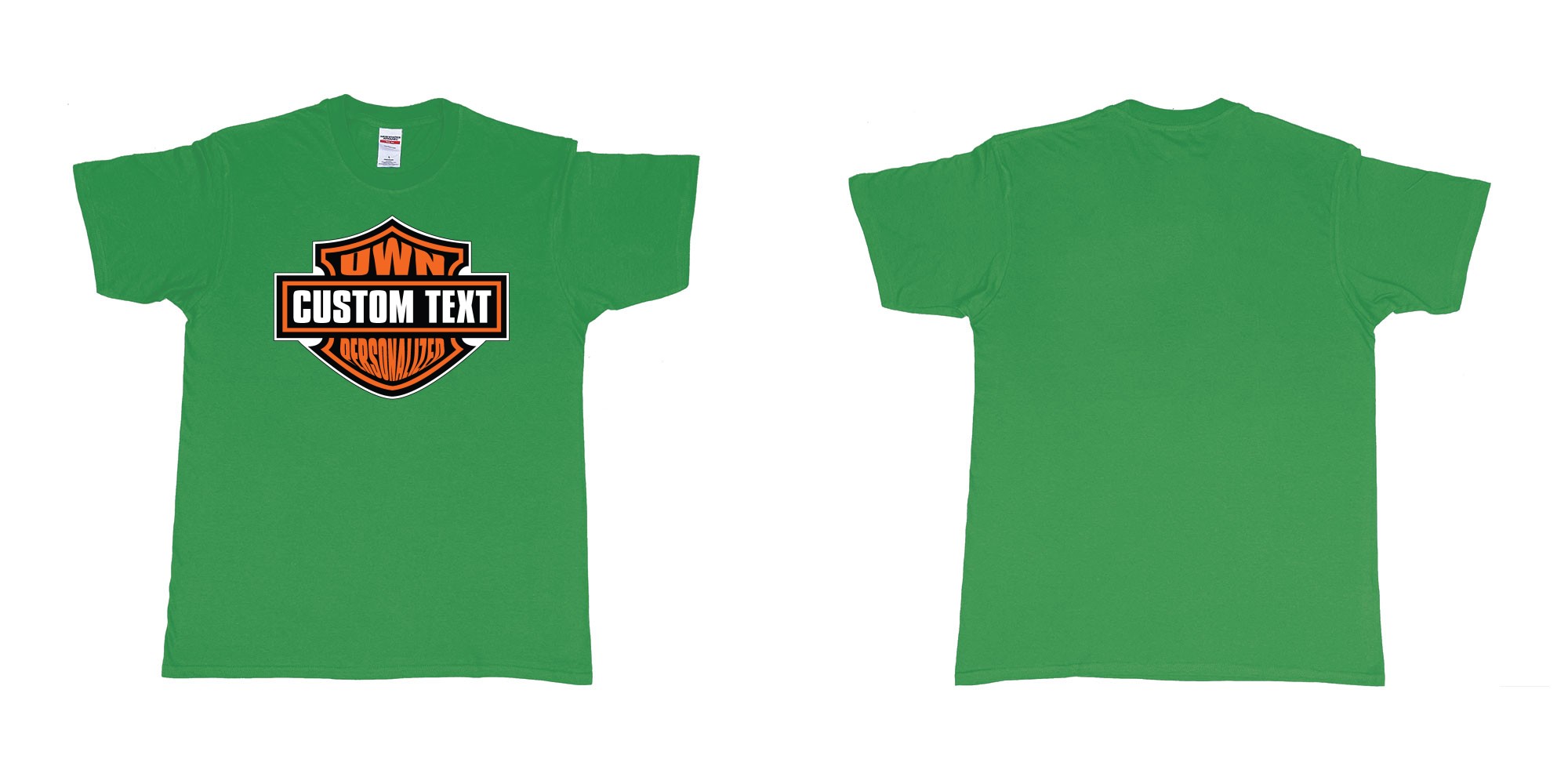 Custom tshirt design motor harley davidson cycles standard logo personalized custom own text in fabric color irish-green choice your own text made in Bali by The Pirate Way