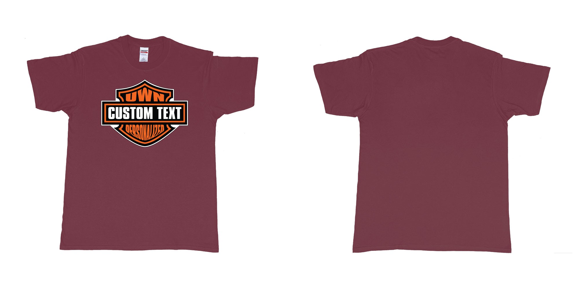 Custom tshirt design motor harley davidson cycles standard logo personalized custom own text in fabric color marron choice your own text made in Bali by The Pirate Way