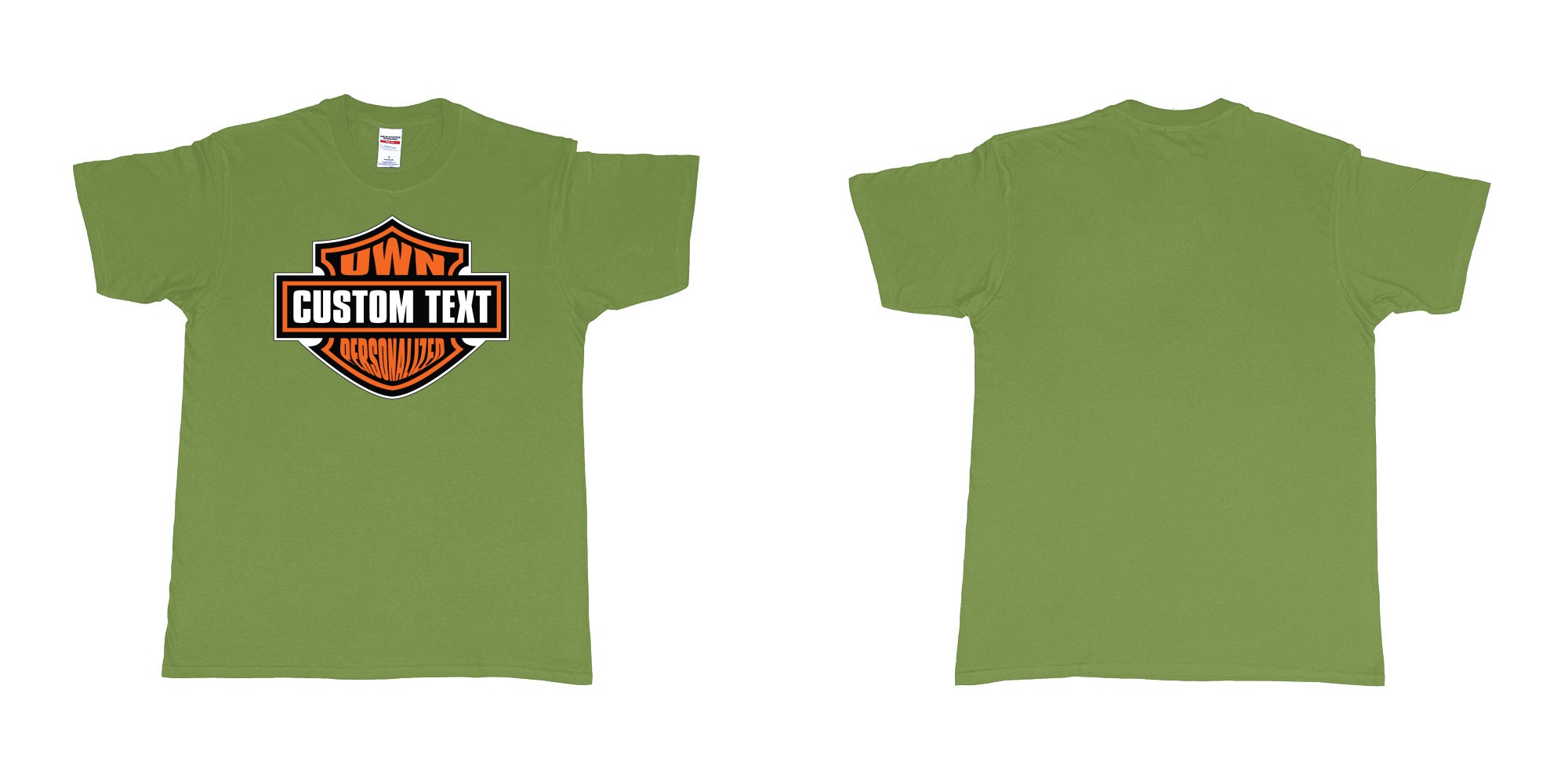 Custom tshirt design motor harley davidson cycles standard logo personalized custom own text in fabric color military-green choice your own text made in Bali by The Pirate Way