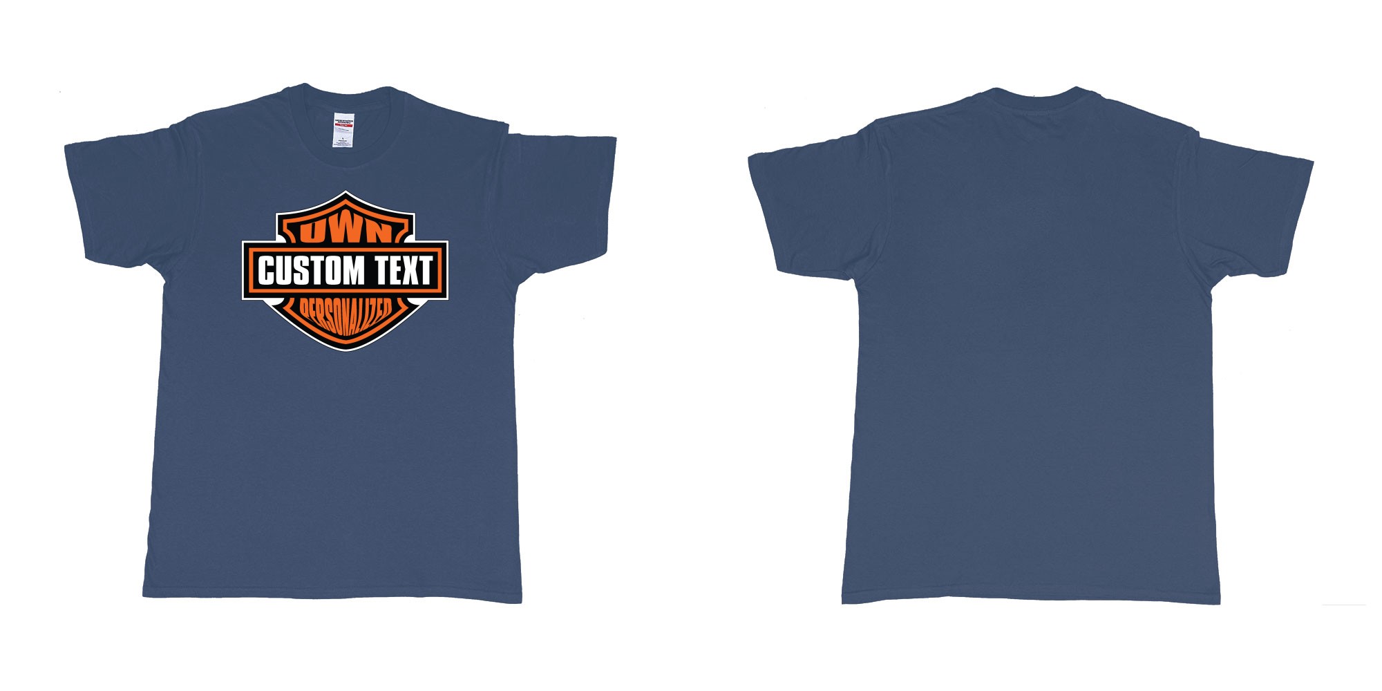 Custom tshirt design motor harley davidson cycles standard logo personalized custom own text in fabric color navy choice your own text made in Bali by The Pirate Way