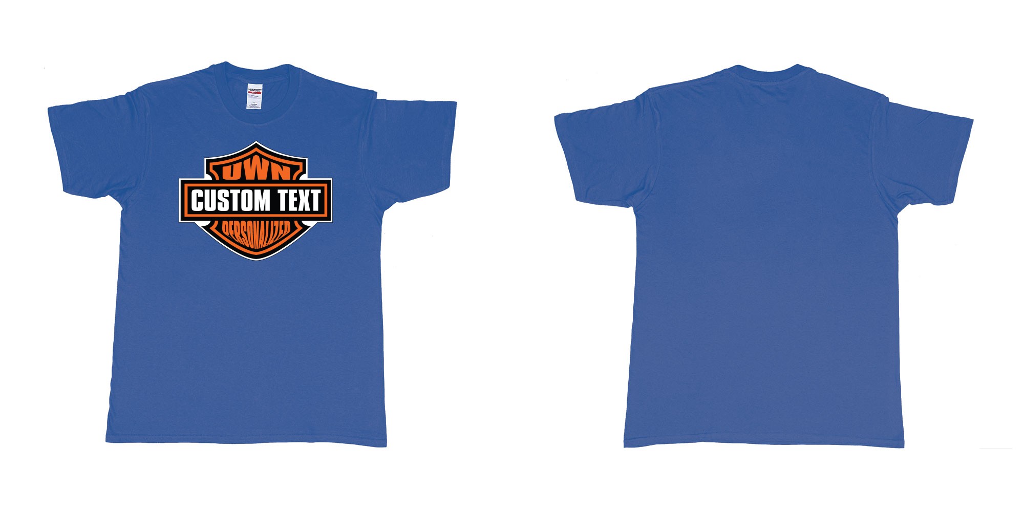 Custom tshirt design motor harley davidson cycles standard logo personalized custom own text in fabric color royal-blue choice your own text made in Bali by The Pirate Way