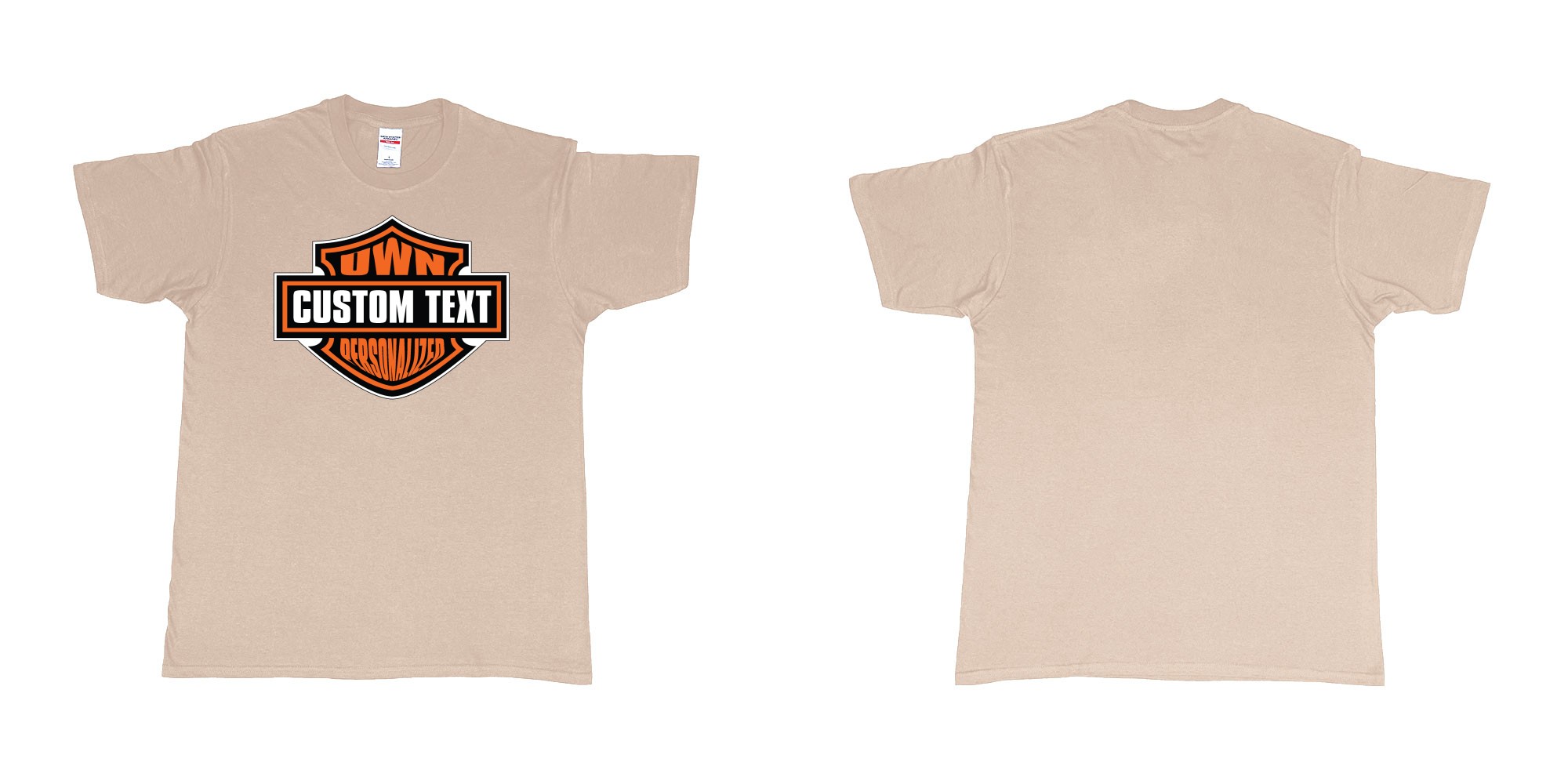Custom tshirt design motor harley davidson cycles standard logo personalized custom own text in fabric color sand choice your own text made in Bali by The Pirate Way