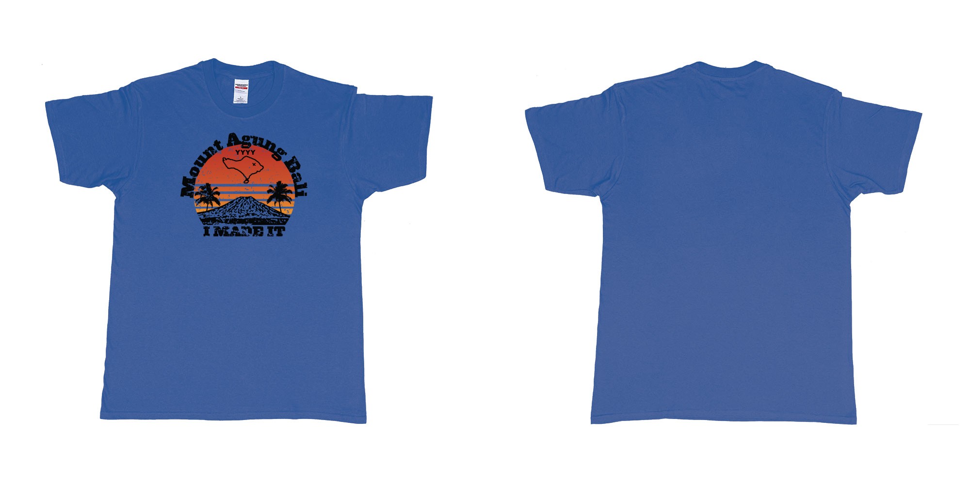 Custom tshirt design mount agung bali i made it in fabric color royal-blue choice your own text made in Bali by The Pirate Way