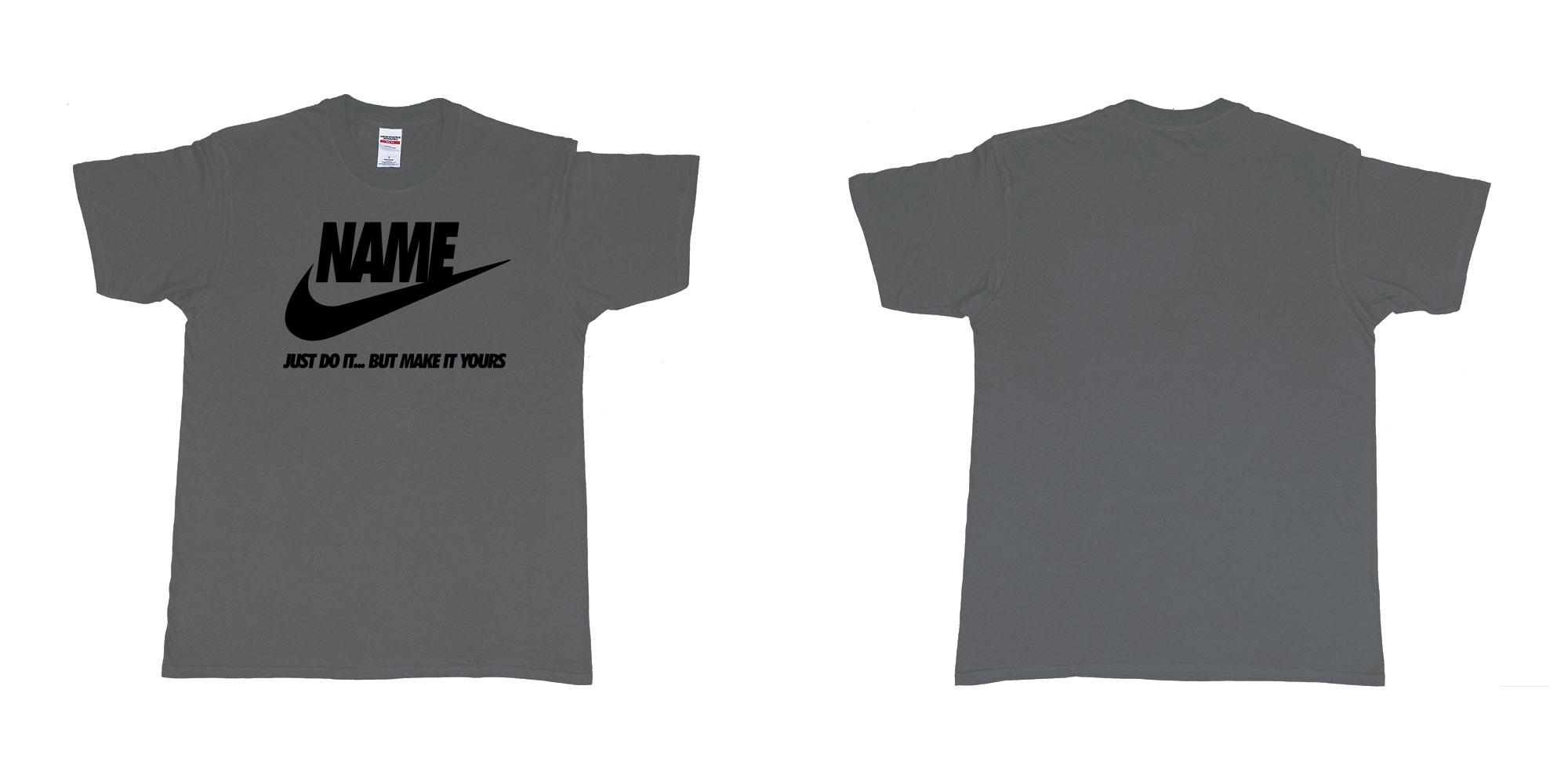 Custom tshirt design nike just do it but make yours own custom text bali in fabric color charcoal choice your own text made in Bali by The Pirate Way