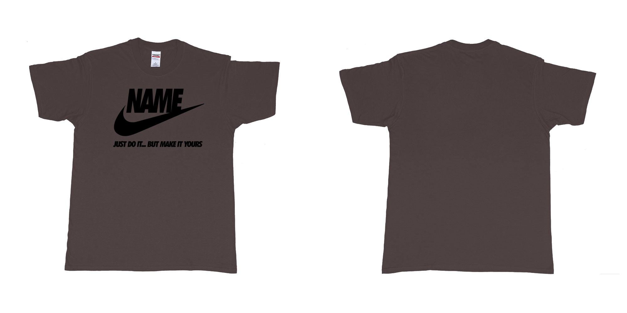 Custom tshirt design nike just do it but make yours own custom text bali in fabric color dark-chocolate choice your own text made in Bali by The Pirate Way
