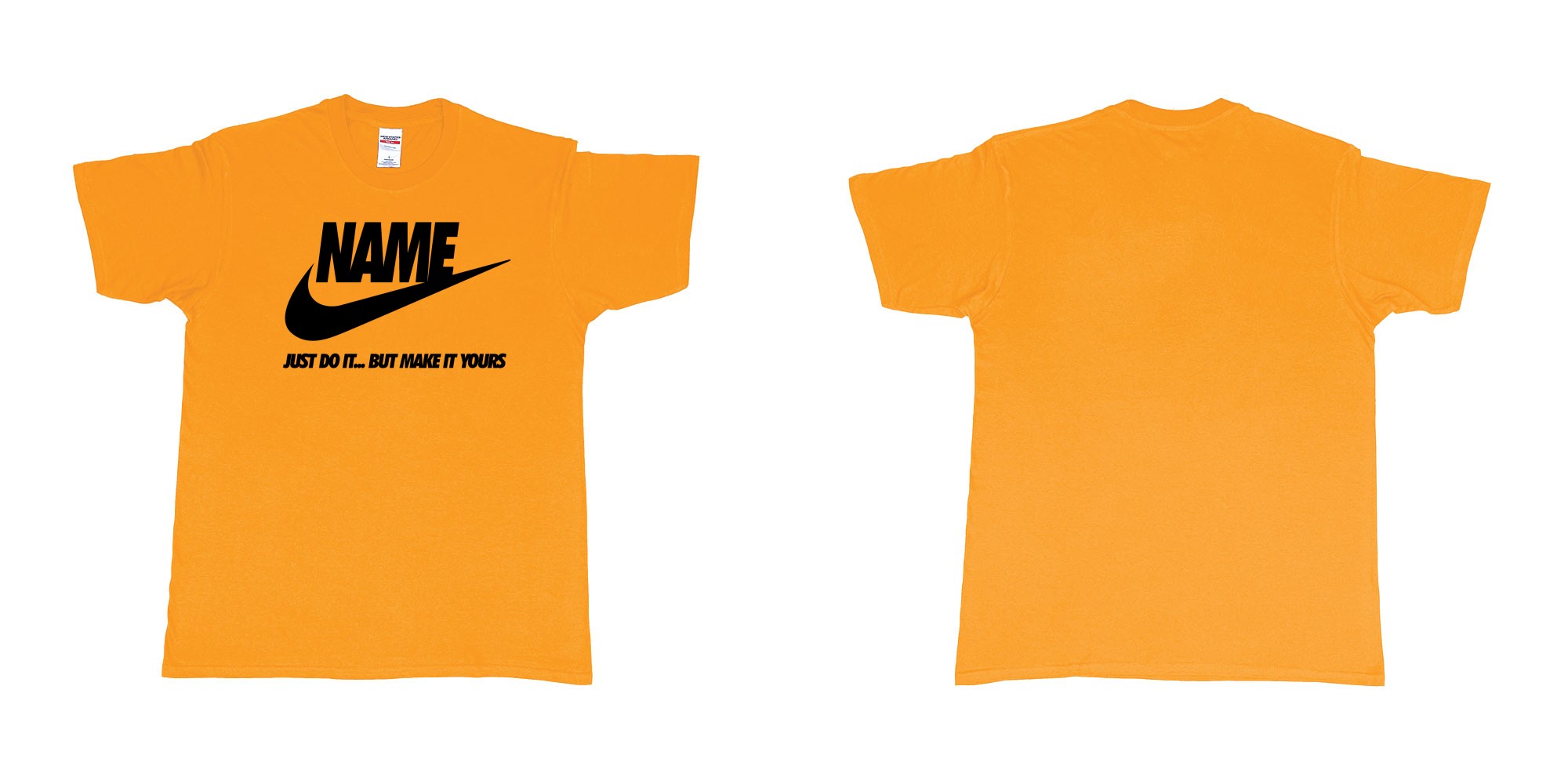 Custom tshirt design nike just do it but make yours own custom text bali in fabric color gold choice your own text made in Bali by The Pirate Way