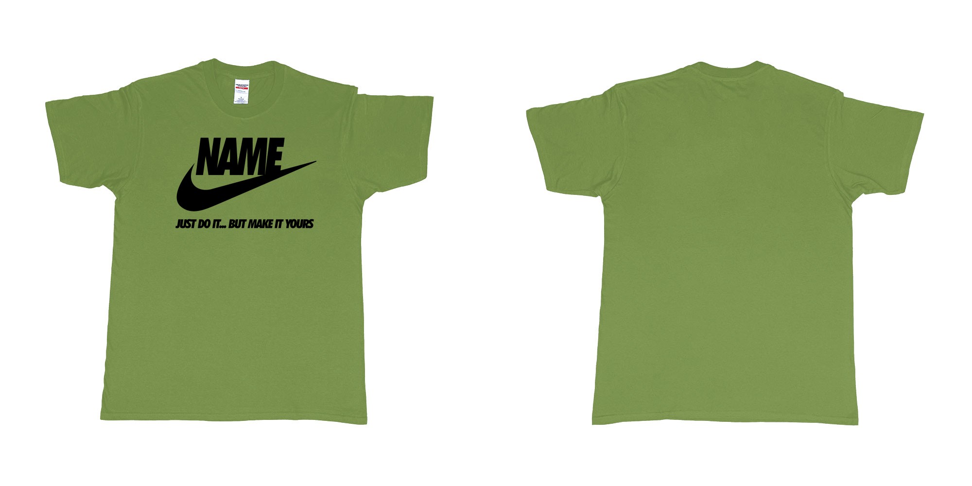 Custom tshirt design nike just do it but make yours own custom text bali in fabric color military-green choice your own text made in Bali by The Pirate Way