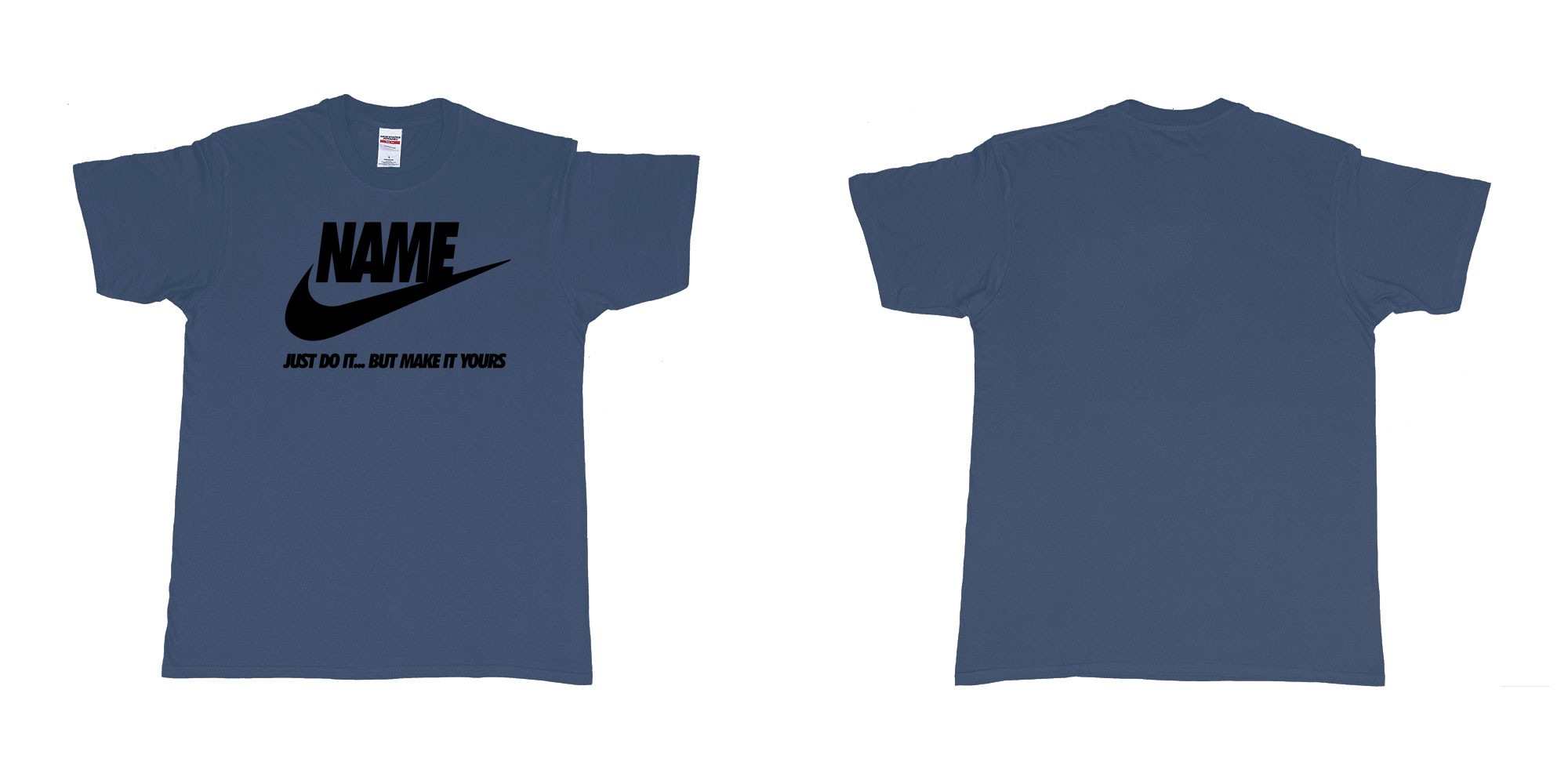 Custom tshirt design nike just do it but make yours own custom text bali in fabric color navy choice your own text made in Bali by The Pirate Way