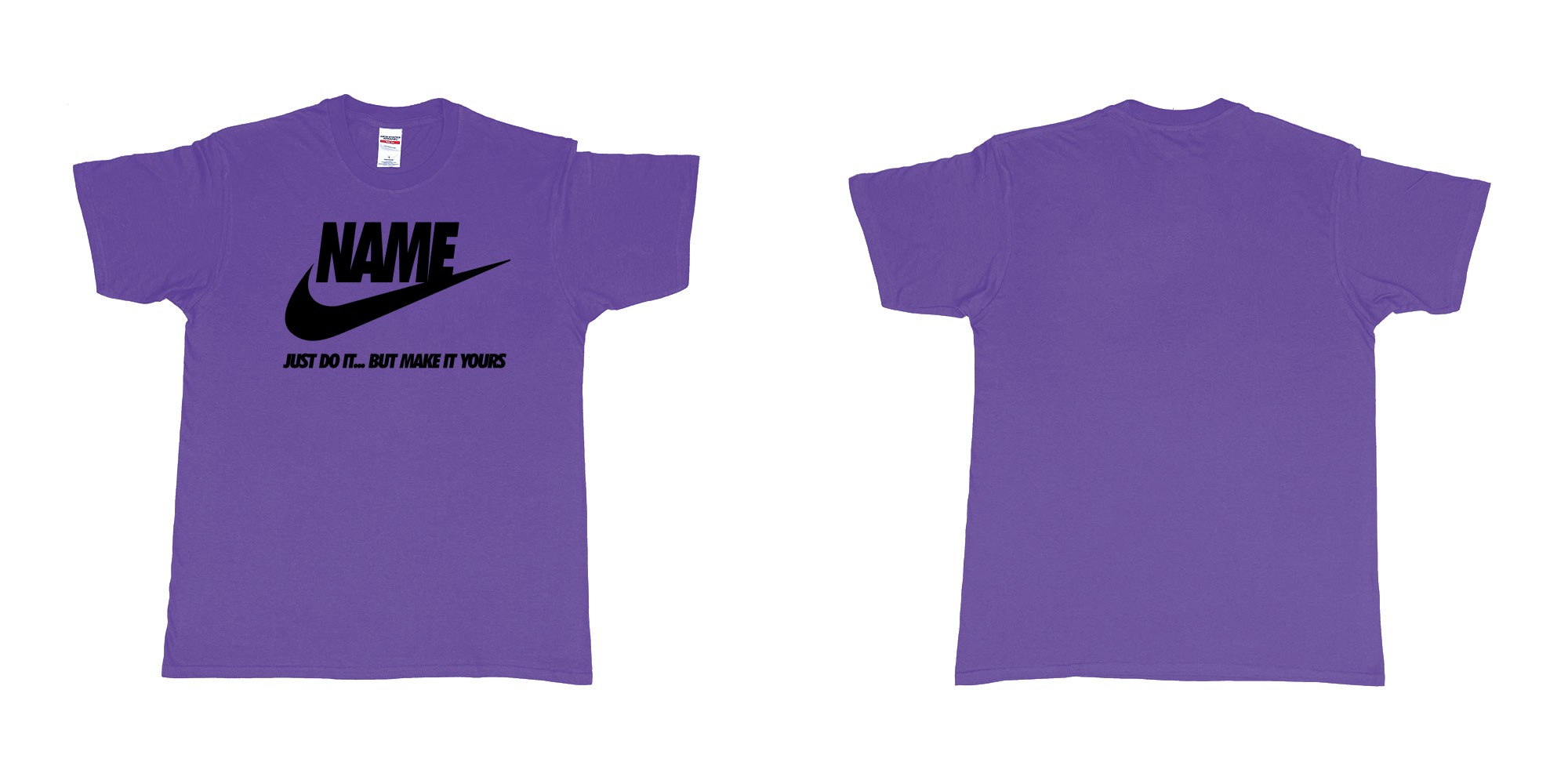 Custom tshirt design nike just do it but make yours own custom text bali in fabric color purple choice your own text made in Bali by The Pirate Way