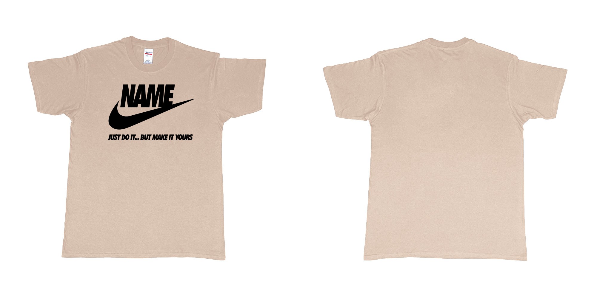 Custom tshirt design nike just do it but make yours own custom text bali in fabric color sand choice your own text made in Bali by The Pirate Way