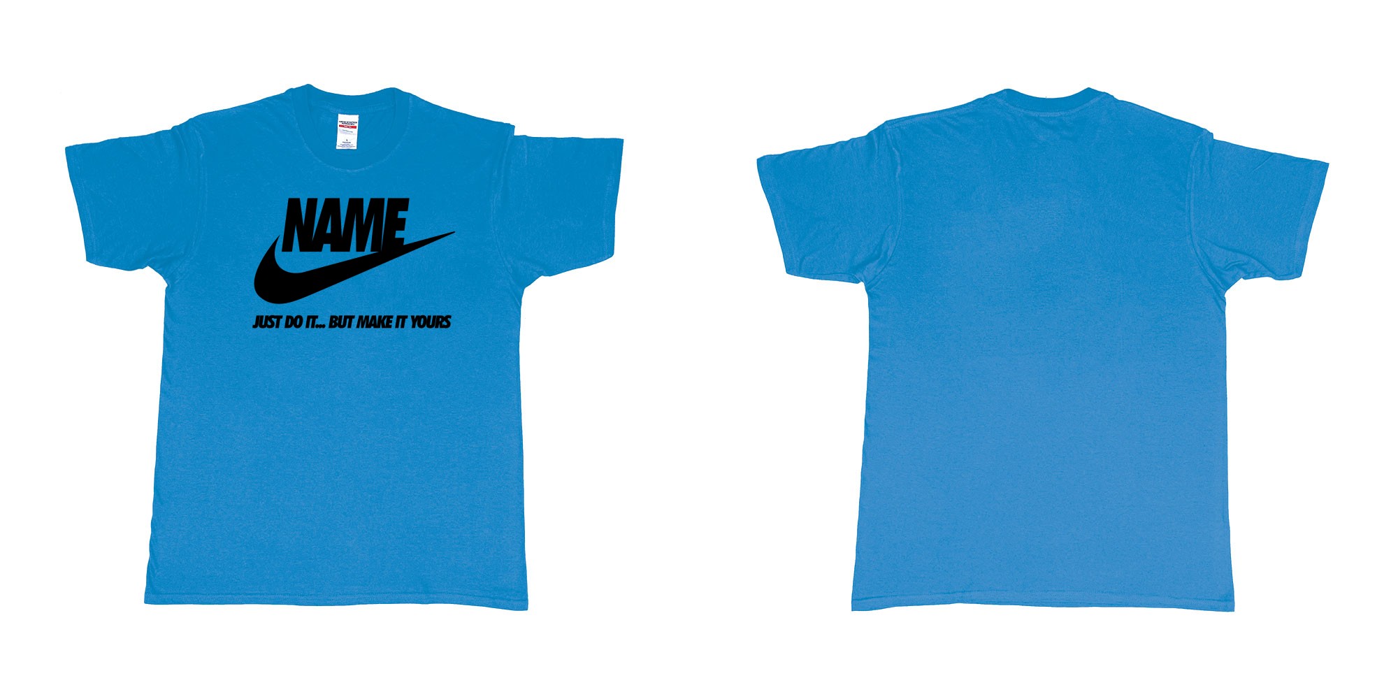 Custom tshirt design nike just do it but make yours own custom text bali in fabric color sapphire choice your own text made in Bali by The Pirate Way