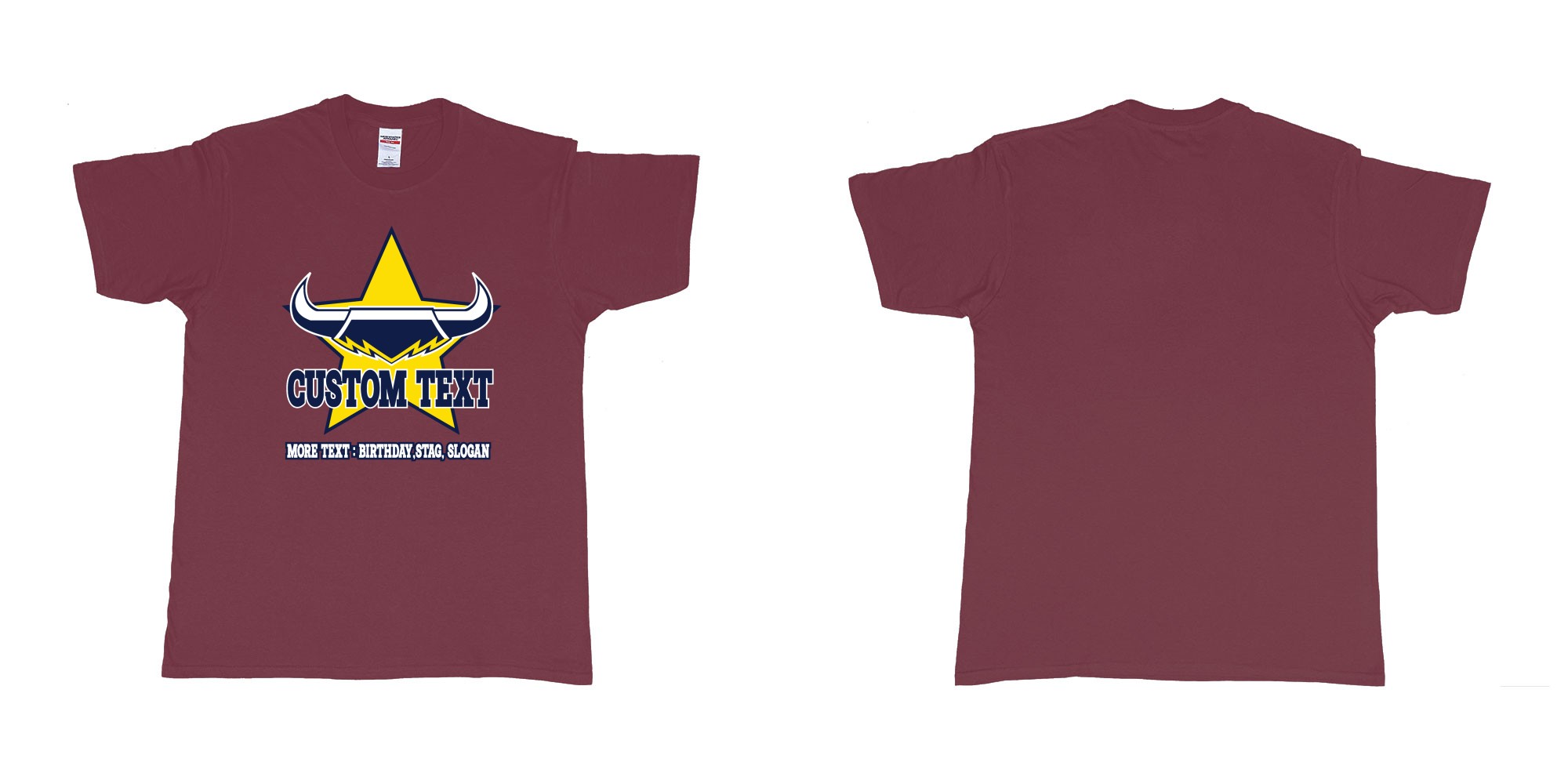 Custom tshirt design north queensland cowboys custom tshirt in fabric color marron choice your own text made in Bali by The Pirate Way