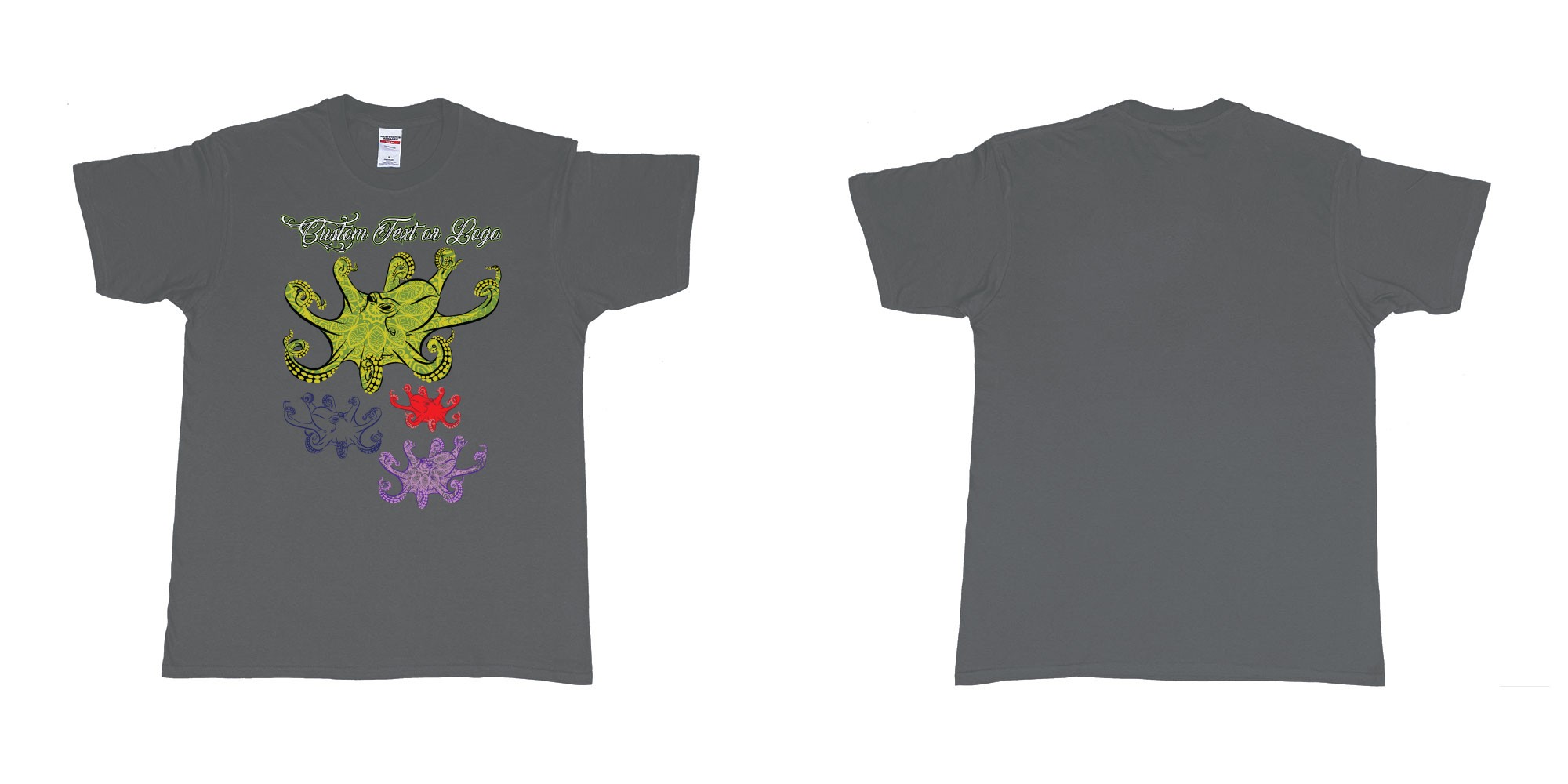 Custom tshirt design octopus curly in fabric color charcoal choice your own text made in Bali by The Pirate Way