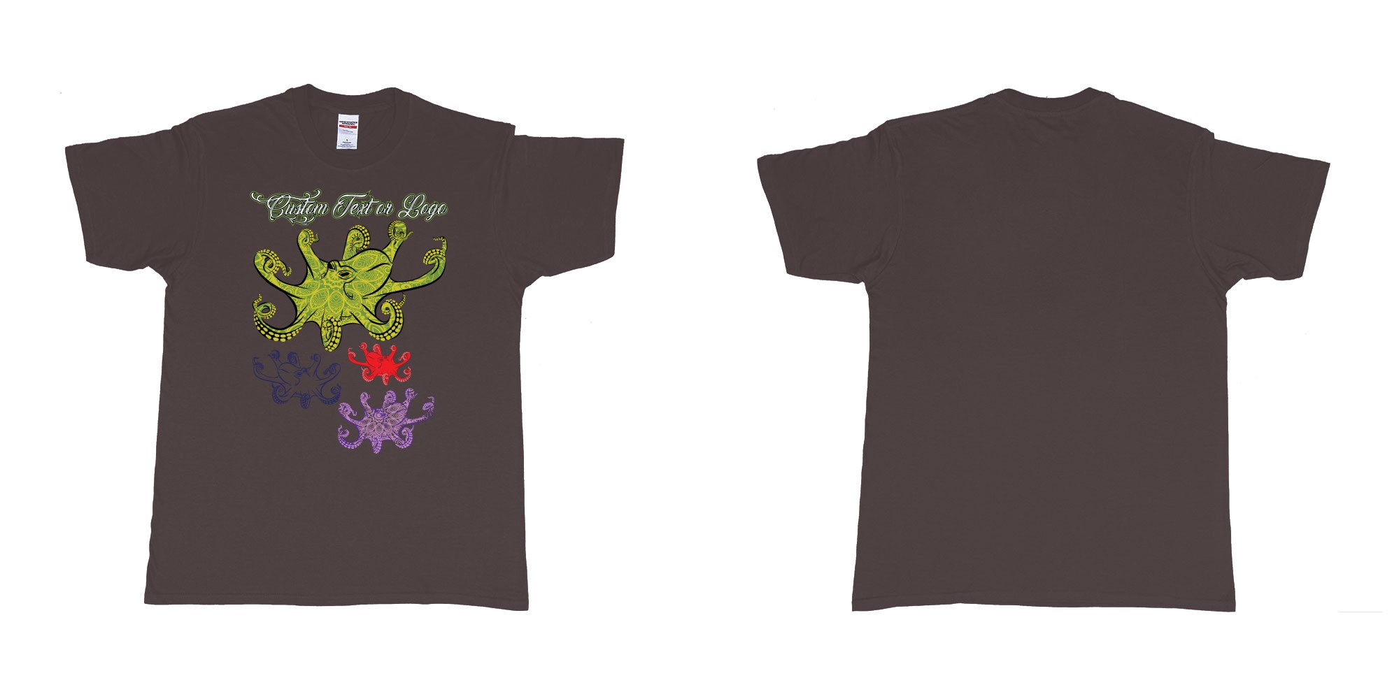 Custom tshirt design octopus curly in fabric color dark-chocolate choice your own text made in Bali by The Pirate Way