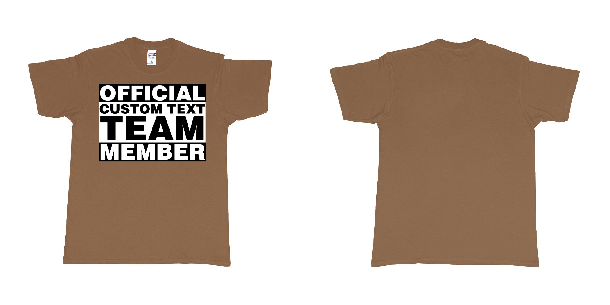 Custom tshirt design official custom text team member in fabric color chestnut choice your own text made in Bali by The Pirate Way
