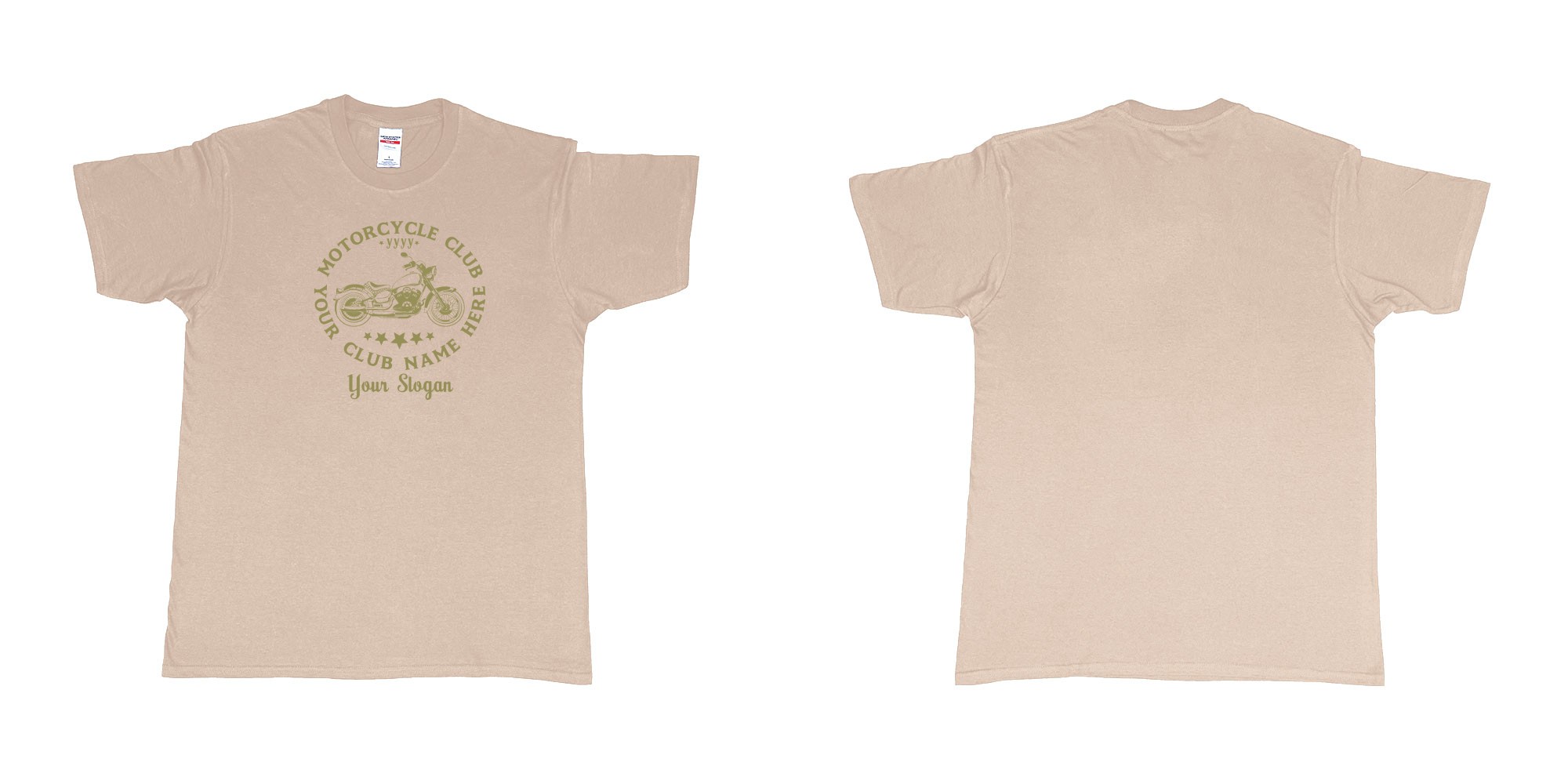 Custom tshirt design old bike motor bike club in fabric color sand choice your own text made in Bali by The Pirate Way