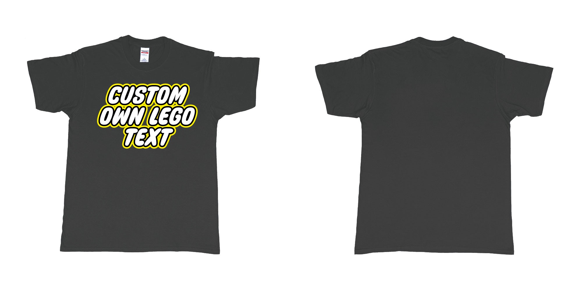 Custom tshirt design own custom lego font text tshirt printing bali in fabric color black choice your own text made in Bali by The Pirate Way