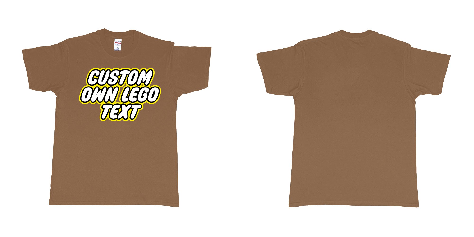 Custom tshirt design own custom lego font text tshirt printing bali in fabric color chestnut choice your own text made in Bali by The Pirate Way