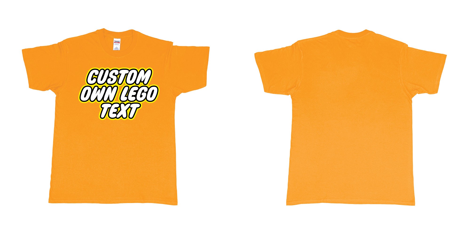 Custom tshirt design own custom lego font text tshirt printing bali in fabric color gold choice your own text made in Bali by The Pirate Way