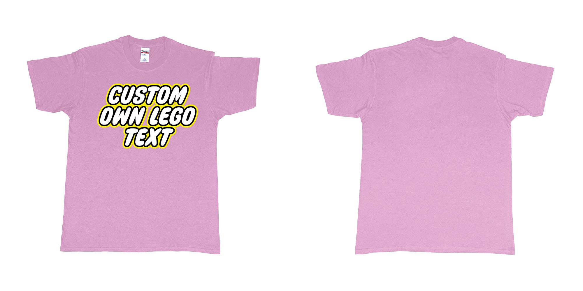 Custom tshirt design own custom lego font text tshirt printing bali in fabric color light-pink choice your own text made in Bali by The Pirate Way