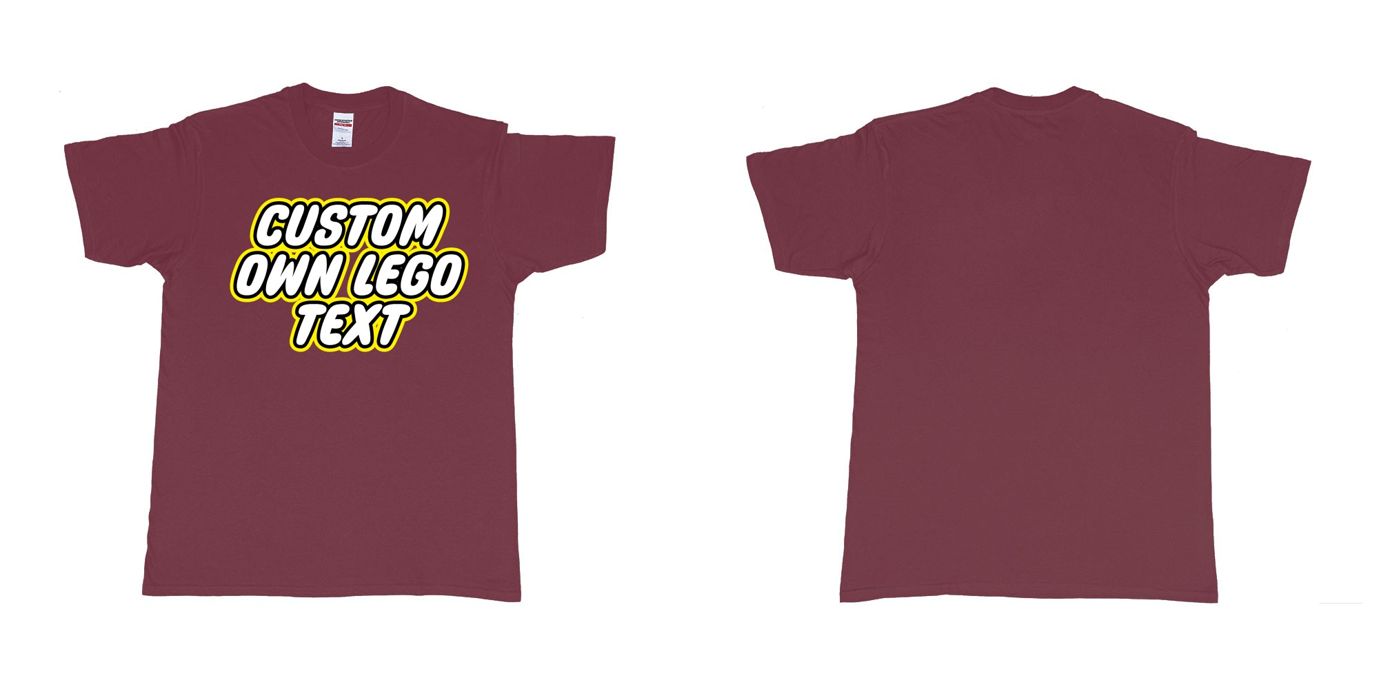 Custom tshirt design own custom lego font text tshirt printing bali in fabric color marron choice your own text made in Bali by The Pirate Way