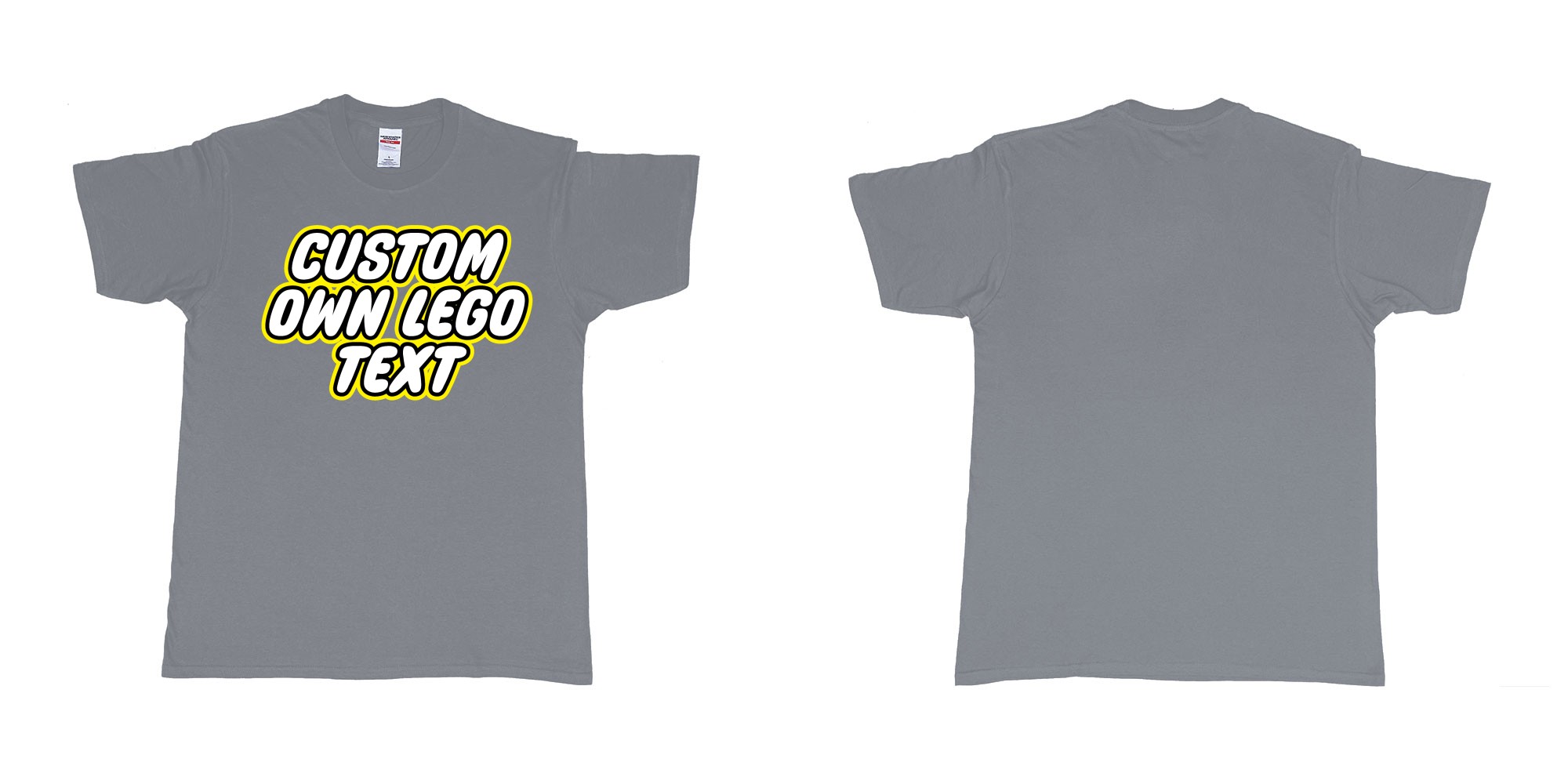 Custom tshirt design own custom lego font text tshirt printing bali in fabric color misty choice your own text made in Bali by The Pirate Way
