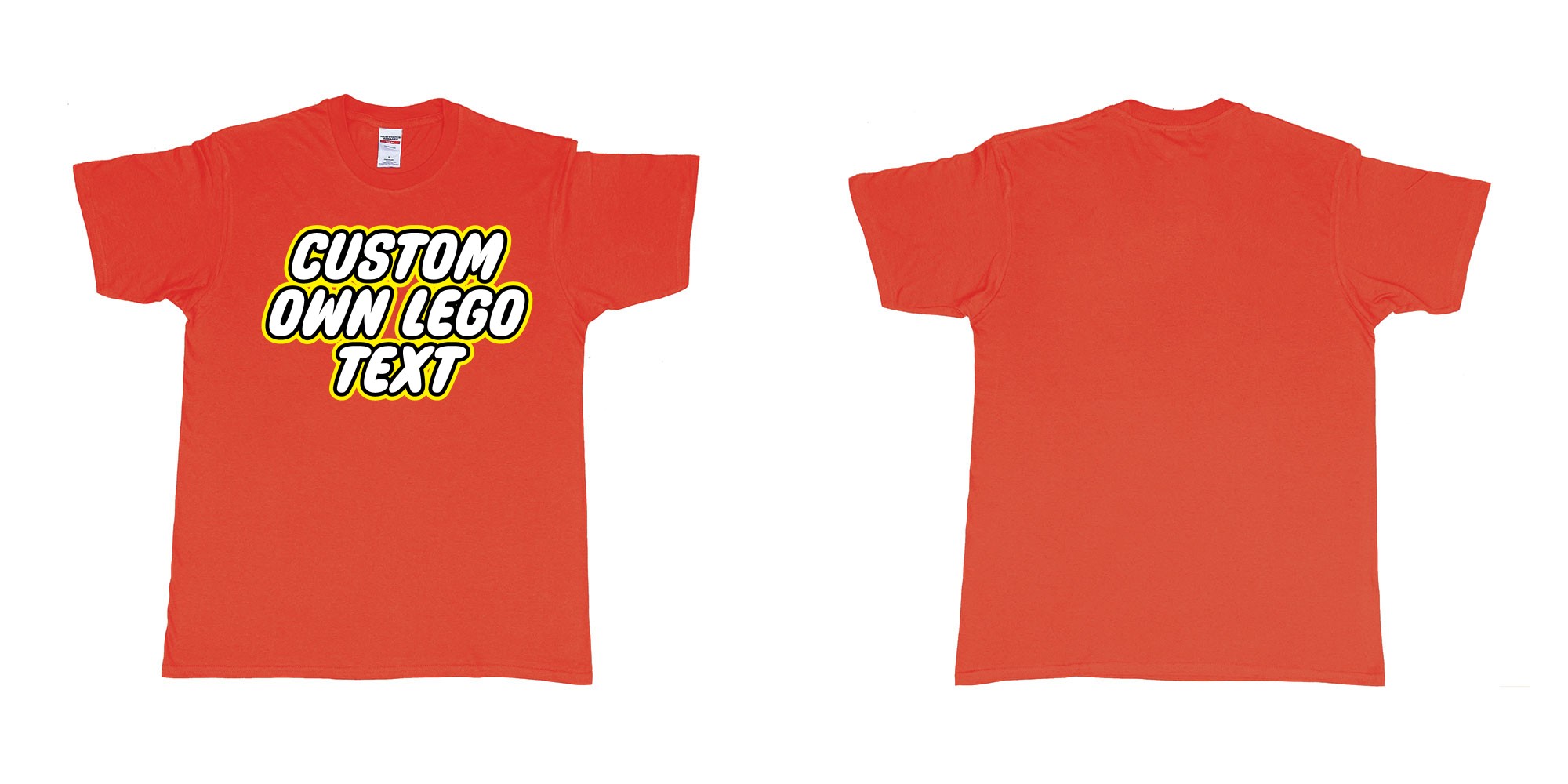 Custom tshirt design own custom lego font text tshirt printing bali in fabric color red choice your own text made in Bali by The Pirate Way