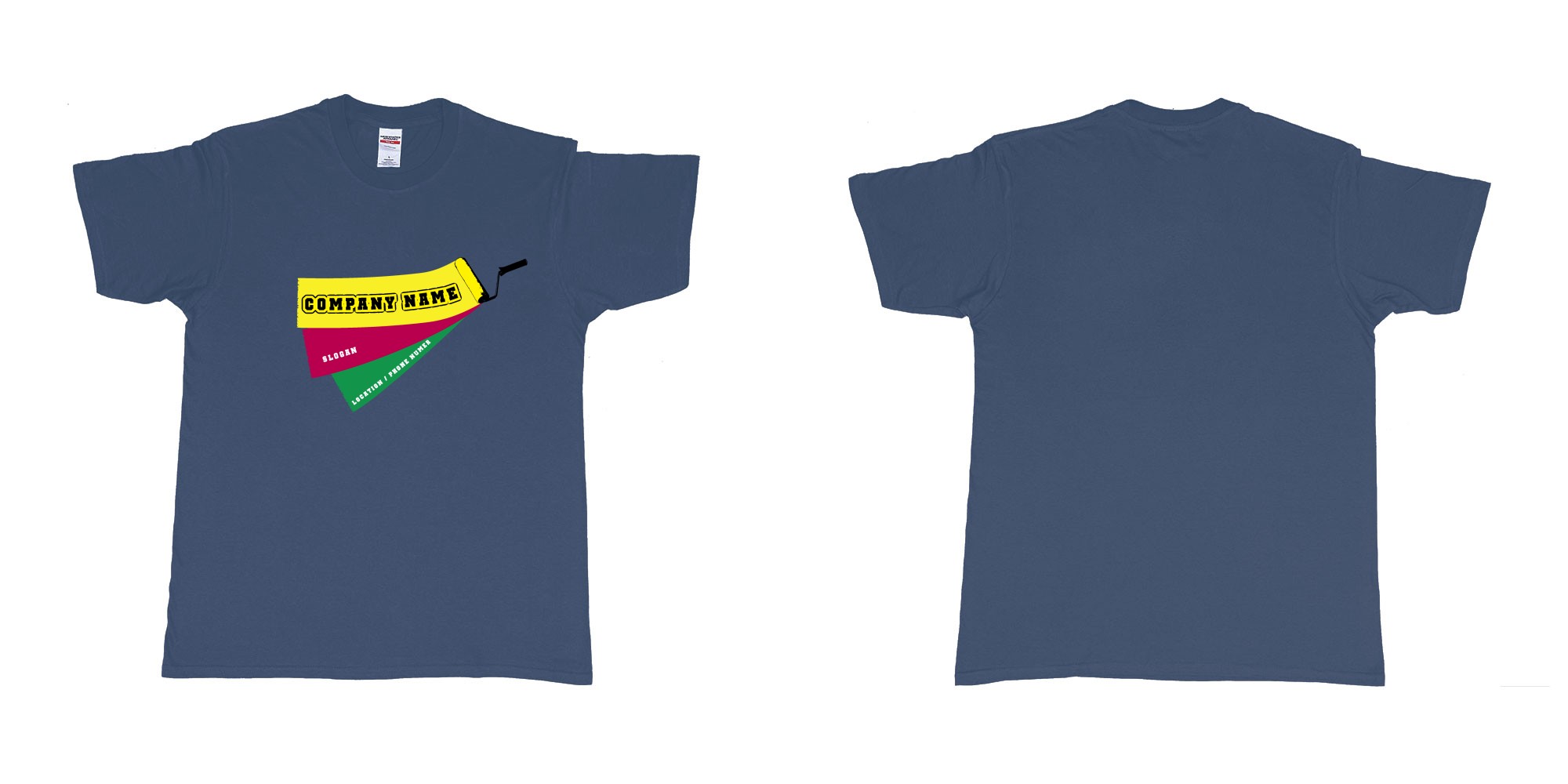 Custom tshirt design painting roller professional painter own custom company name slogan and location tshirt bali in fabric color navy choice your own text made in Bali by The Pirate Way