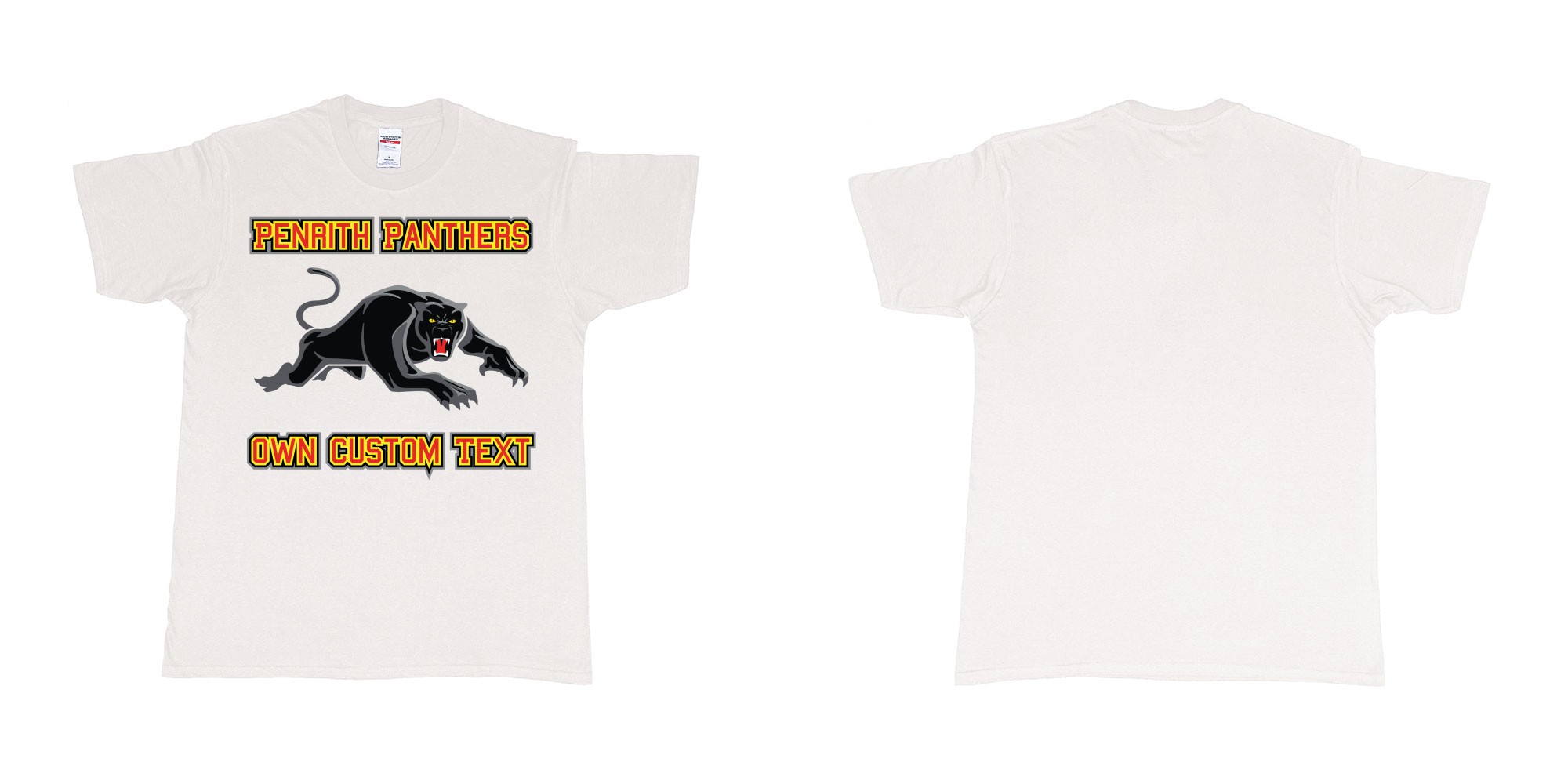 Custom tshirt design penrith panthers logo on demand custom printing in fabric color white choice your own text made in Bali by The Pirate Way