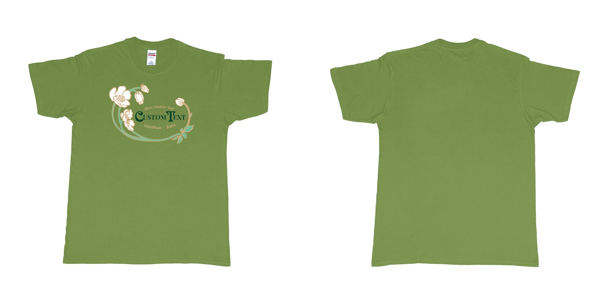 Custom tshirt design perrier jouet logo custom text print in fabric color military-green choice your own text made in Bali by The Pirate Way
