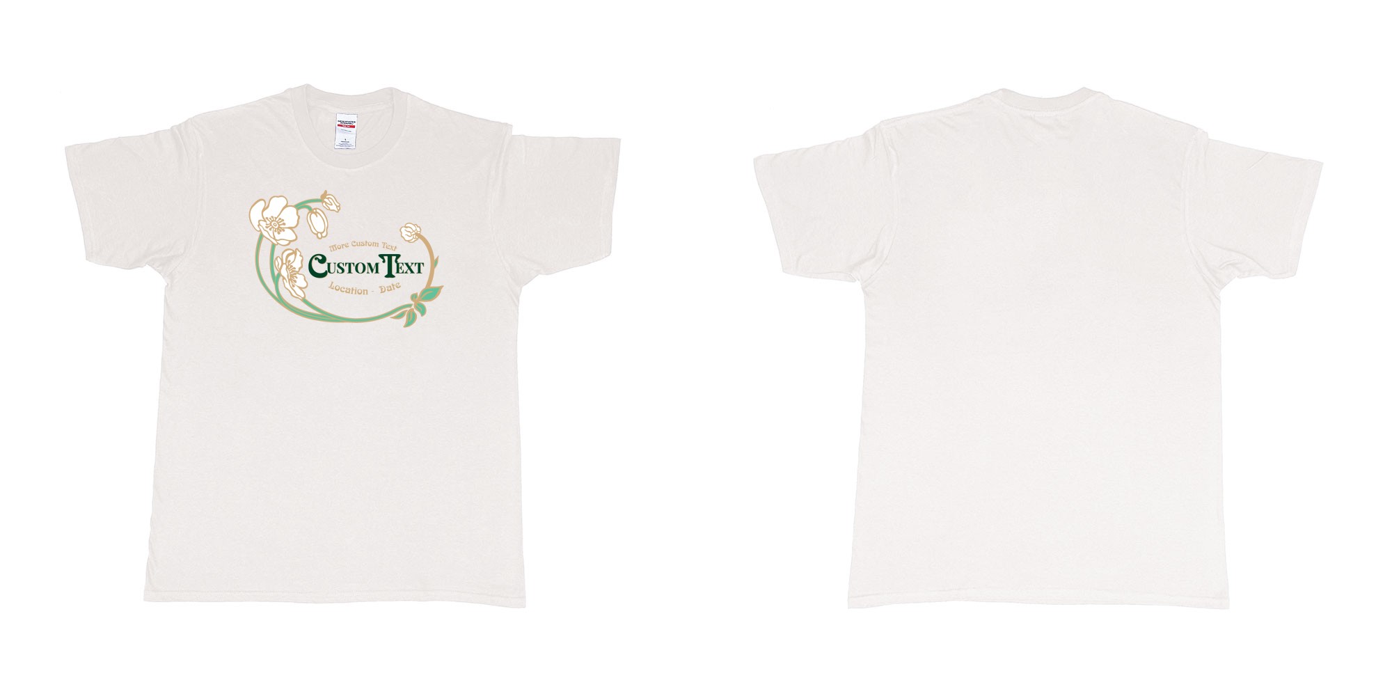 Custom tshirt design perrier jouet logo custom text print in fabric color white choice your own text made in Bali by The Pirate Way