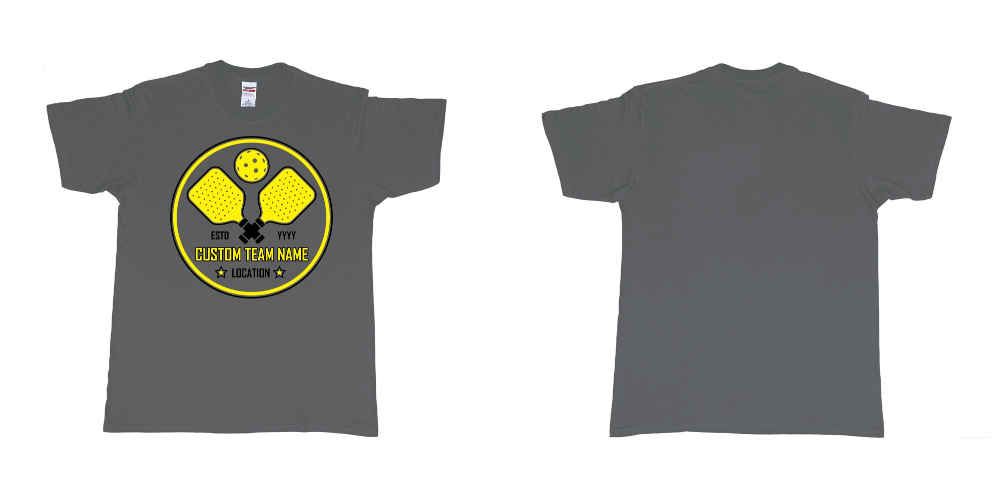 Custom tshirt design pickleball club team own custom design print bali in fabric color charcoal choice your own text made in Bali by The Pirate Way