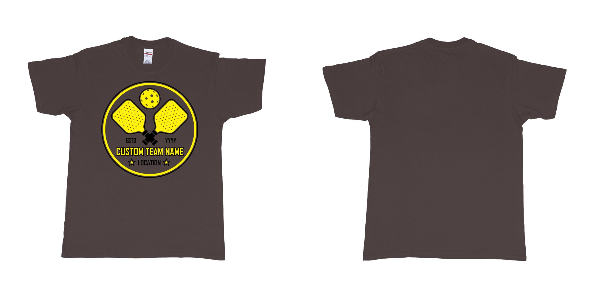 Custom tshirt design pickleball club team own custom design print bali in fabric color dark-chocolate choice your own text made in Bali by The Pirate Way
