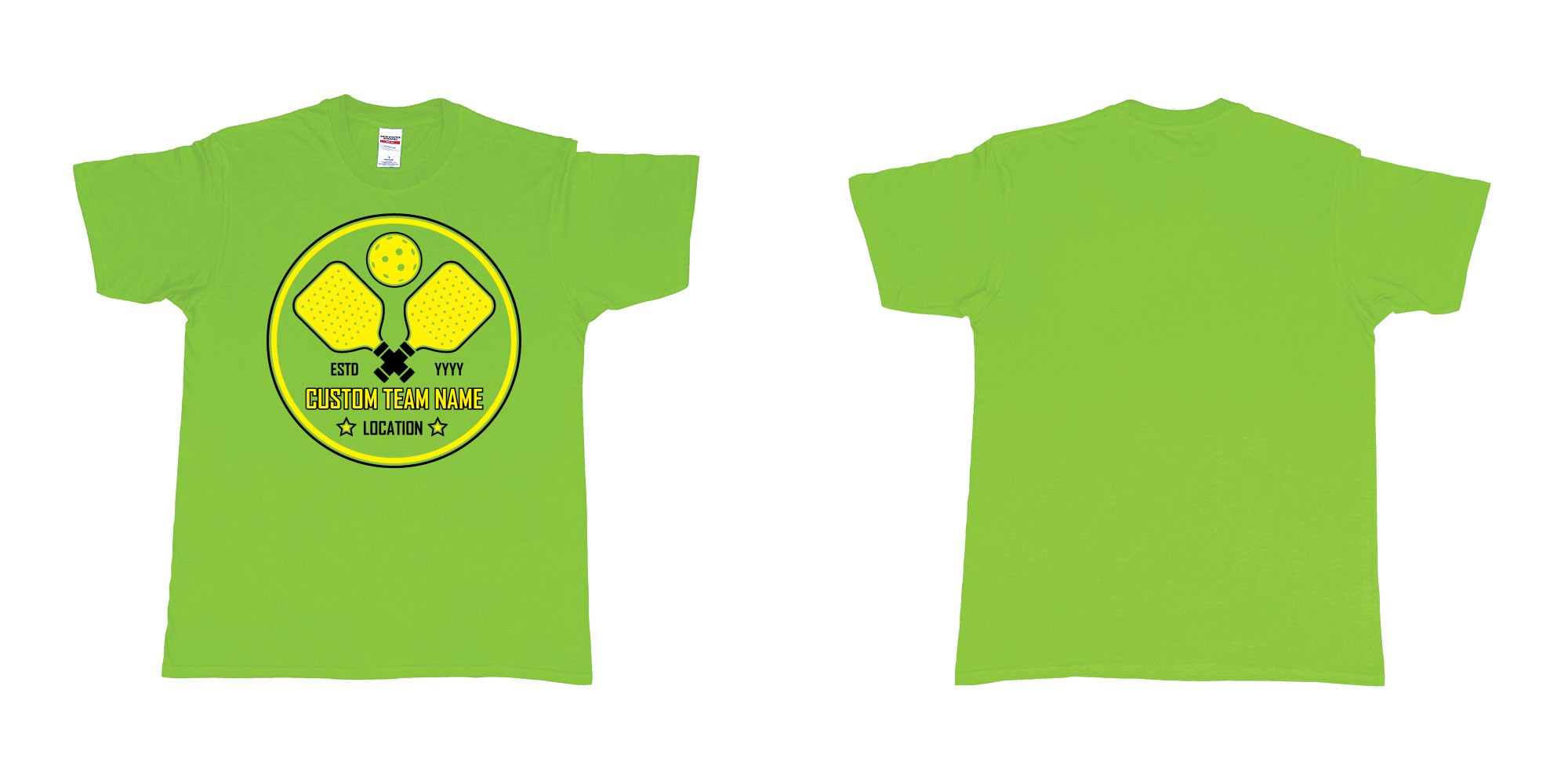 Custom tshirt design pickleball club team own custom design print bali in fabric color lime choice your own text made in Bali by The Pirate Way