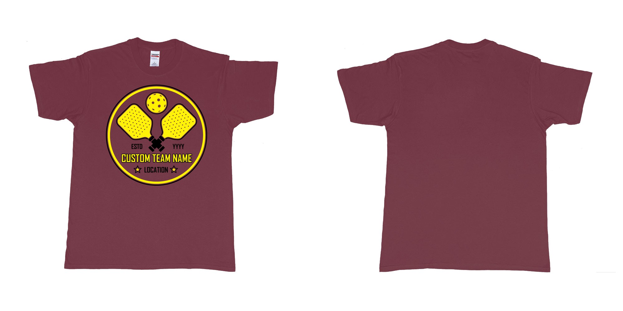 Custom tshirt design pickleball club team own custom design print bali in fabric color marron choice your own text made in Bali by The Pirate Way