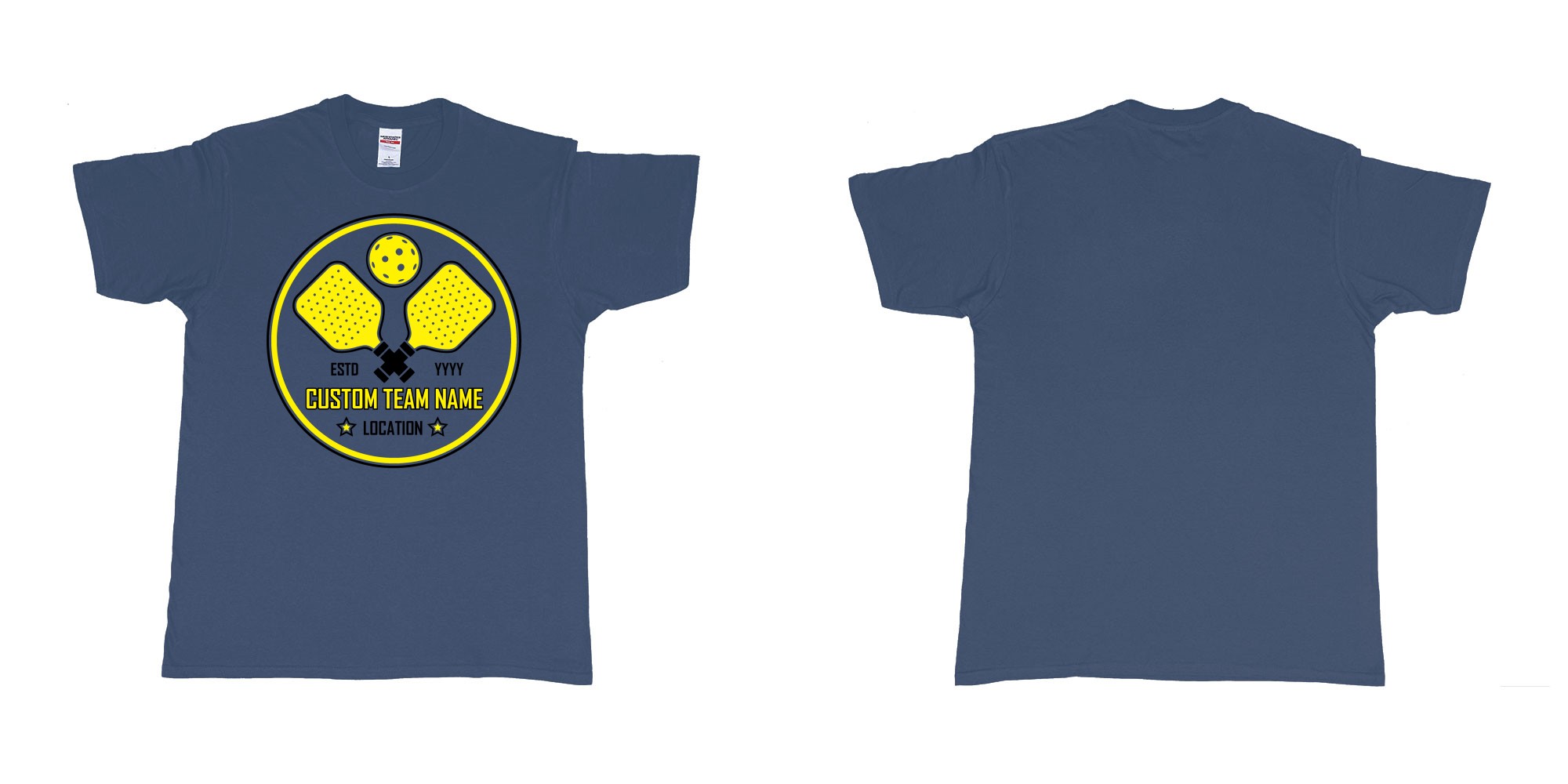 Custom tshirt design pickleball club team own custom design print bali in fabric color navy choice your own text made in Bali by The Pirate Way