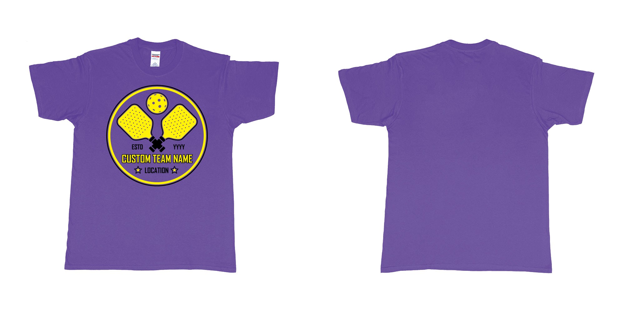 Custom tshirt design pickleball club team own custom design print bali in fabric color purple choice your own text made in Bali by The Pirate Way