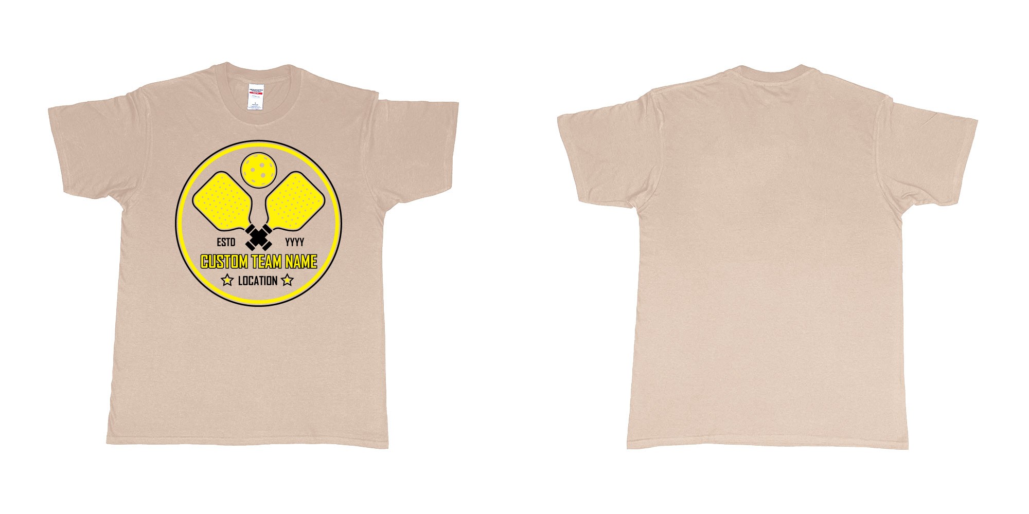 Custom tshirt design pickleball club team own custom design print bali in fabric color sand choice your own text made in Bali by The Pirate Way