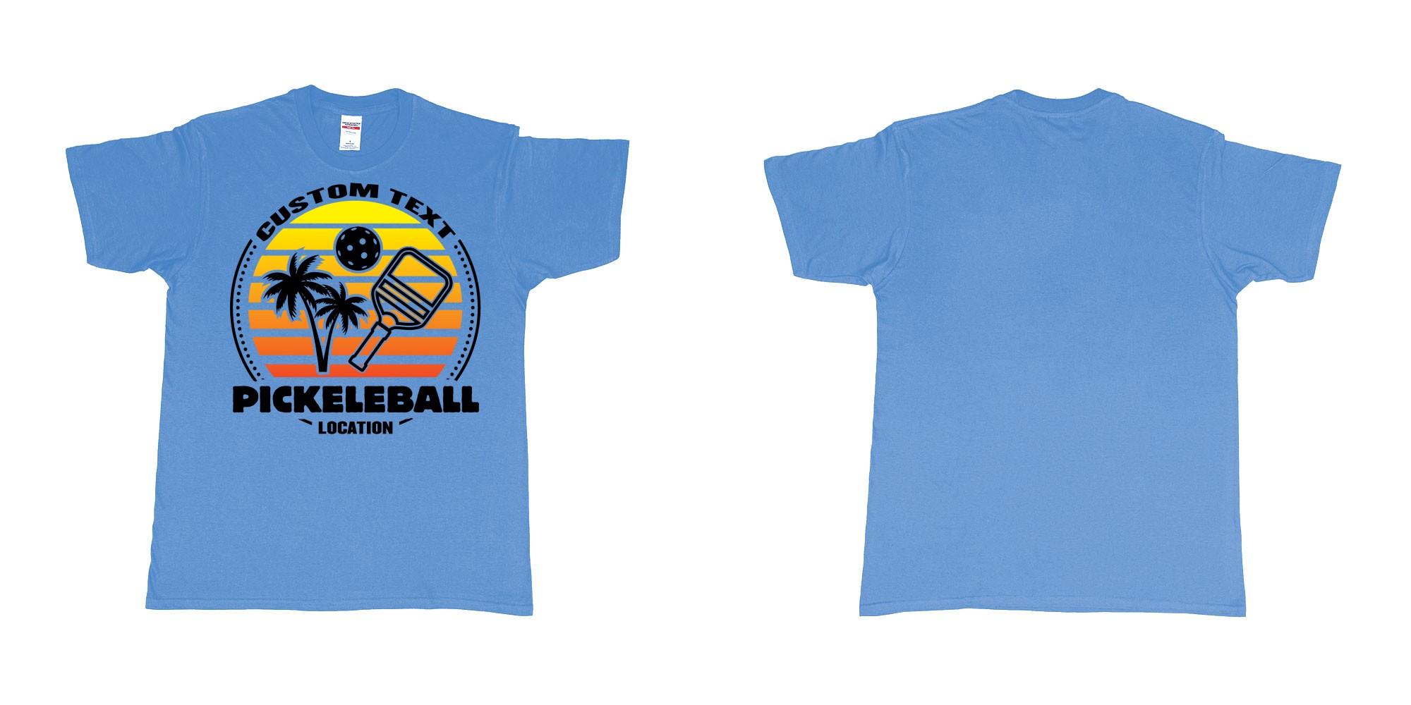 Custom tshirt design pickleball sunset club team own custom design print bali print in fabric color carolina-blue choice your own text made in Bali by The Pirate Way