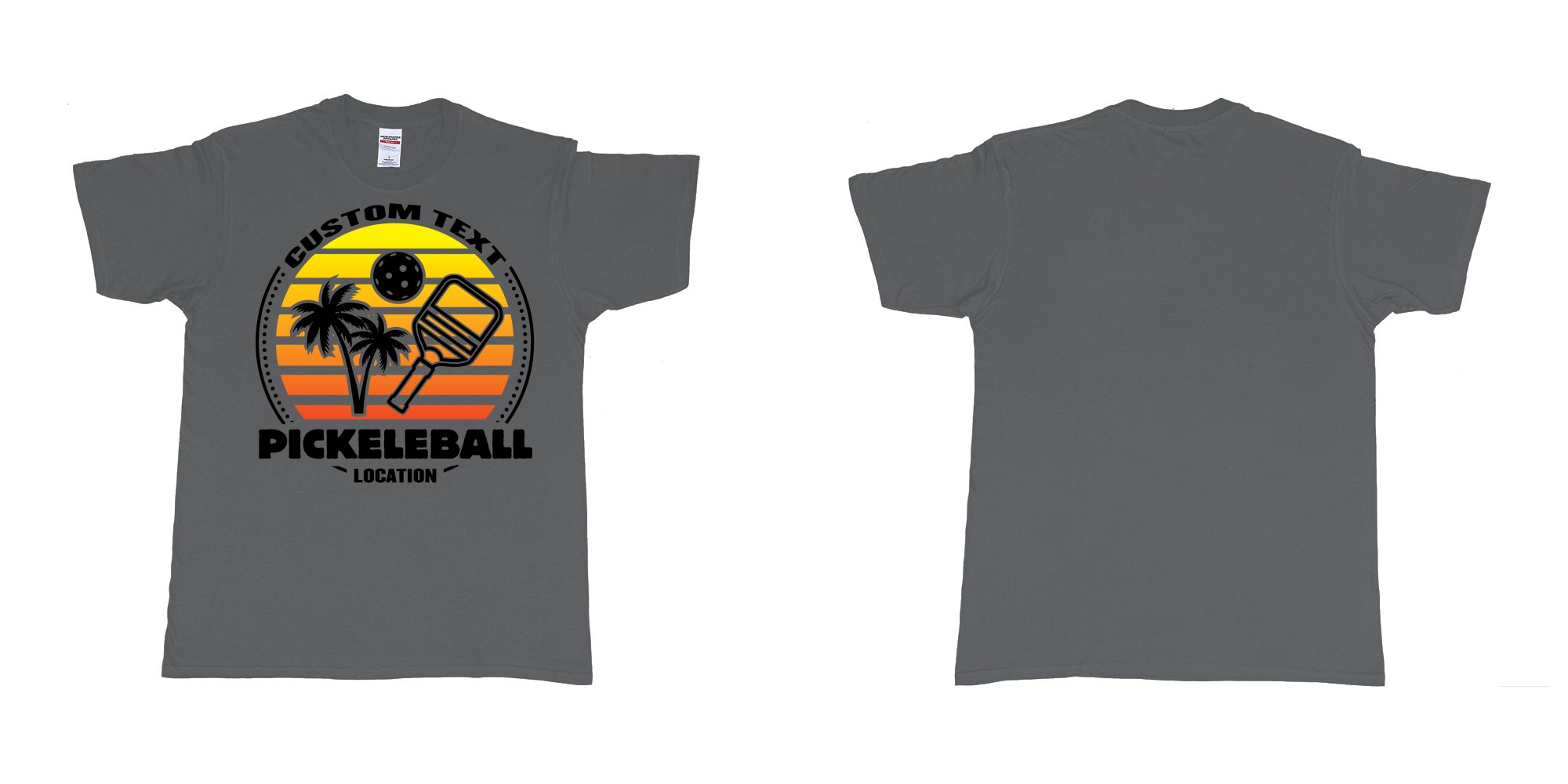 Custom tshirt design pickleball sunset club team own custom design print bali print in fabric color charcoal choice your own text made in Bali by The Pirate Way