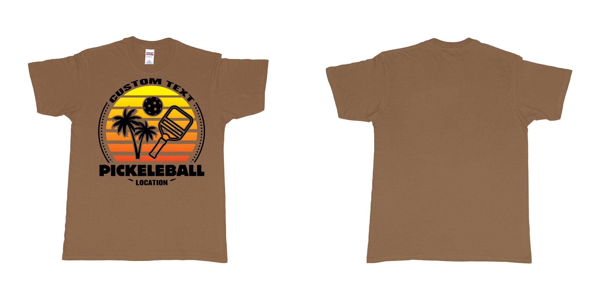 Custom tshirt design pickleball sunset club team own custom design print bali print in fabric color chestnut choice your own text made in Bali by The Pirate Way