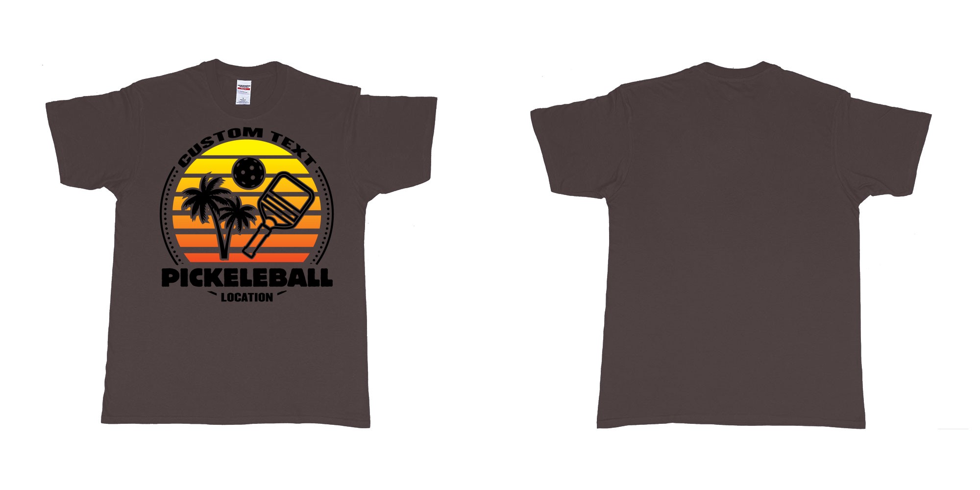 Custom tshirt design pickleball sunset club team own custom design print bali print in fabric color dark-chocolate choice your own text made in Bali by The Pirate Way