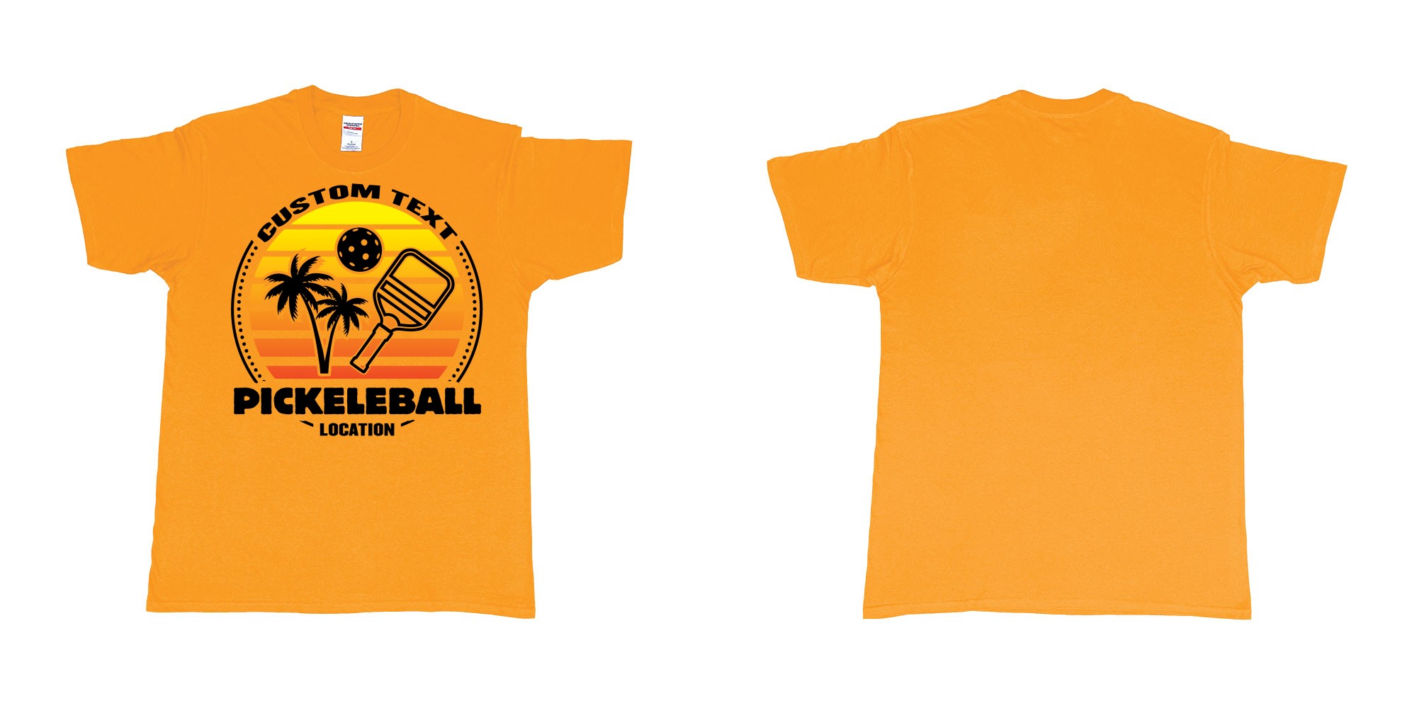 Custom tshirt design pickleball sunset club team own custom design print bali print in fabric color gold choice your own text made in Bali by The Pirate Way