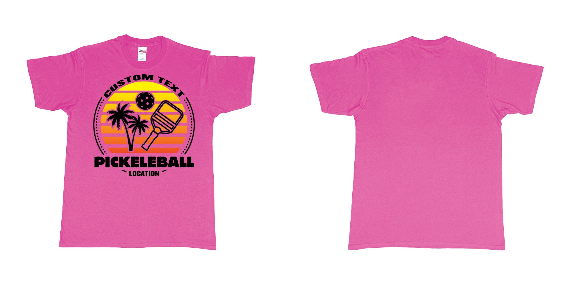 Custom tshirt design pickleball sunset club team own custom design print bali print in fabric color heliconia choice your own text made in Bali by The Pirate Way