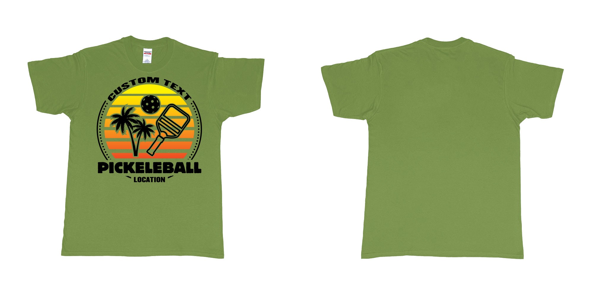 Custom tshirt design pickleball sunset club team own custom design print bali print in fabric color military-green choice your own text made in Bali by The Pirate Way